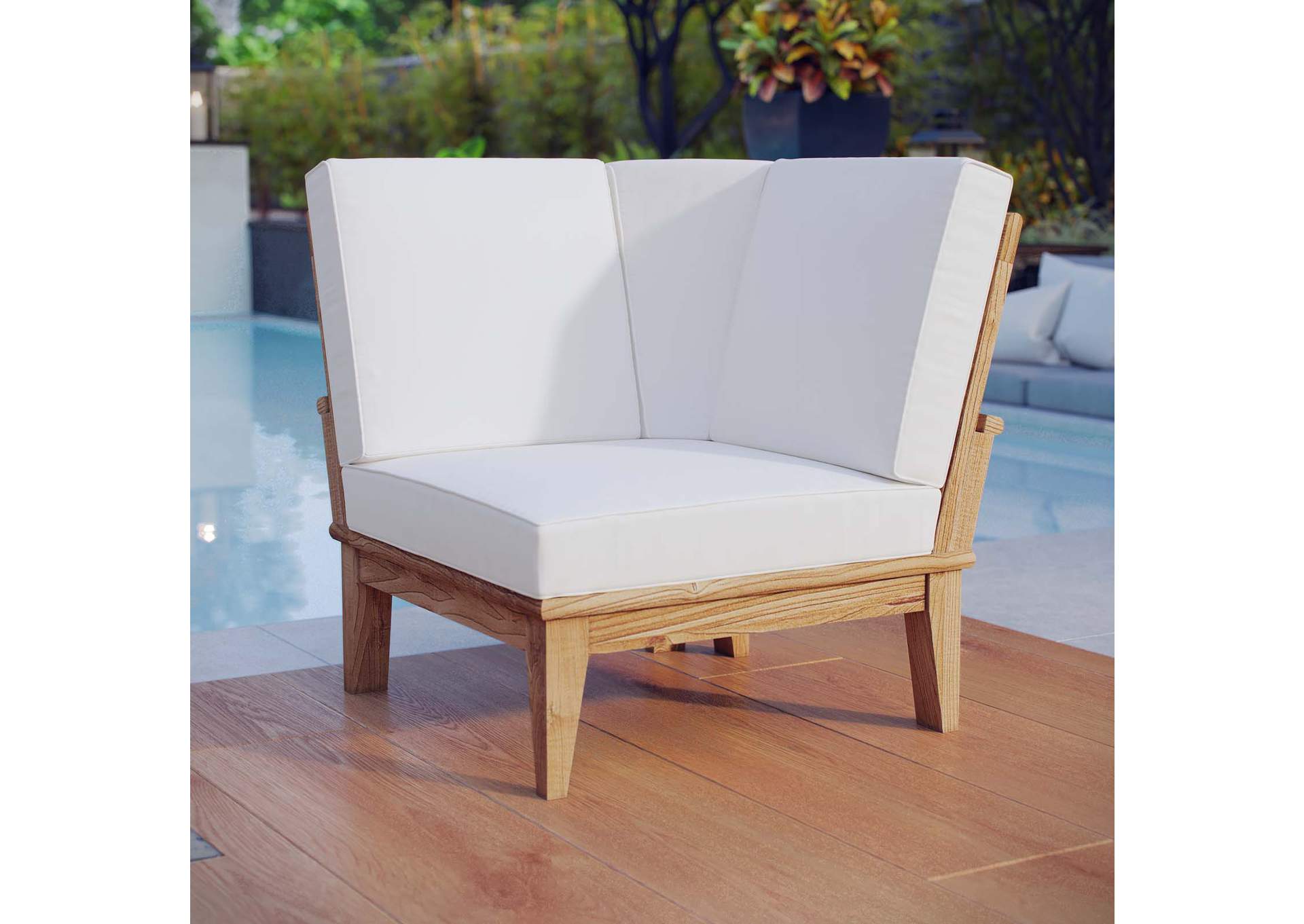 Natural White Marina Outdoor Patio Teak Corner Sofa,Modway