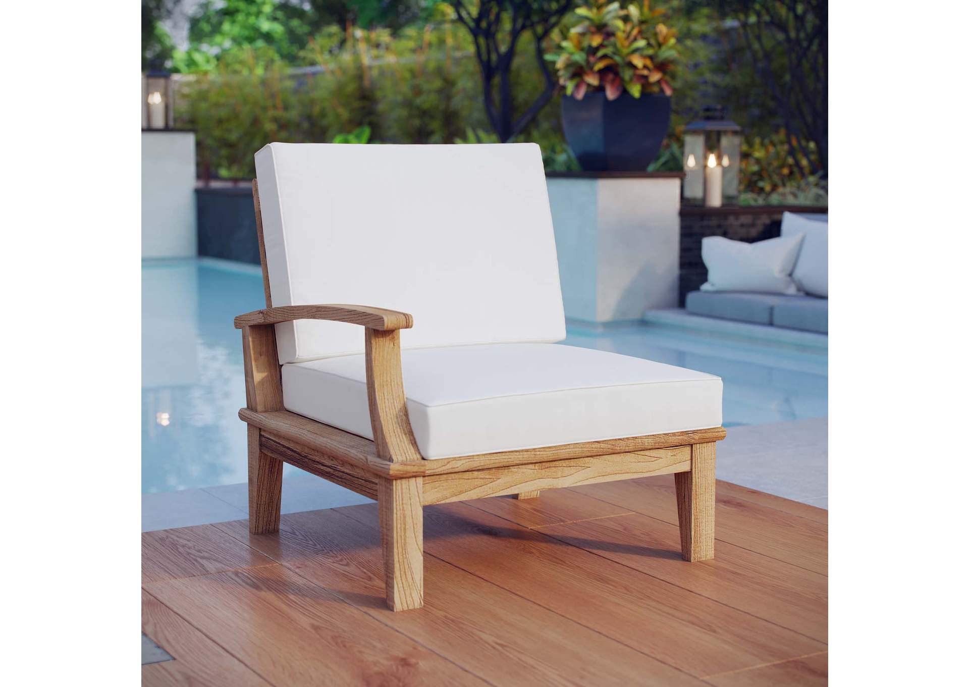 Natural White Marina Outdoor Patio Teak Left-Facing Sofa,Modway