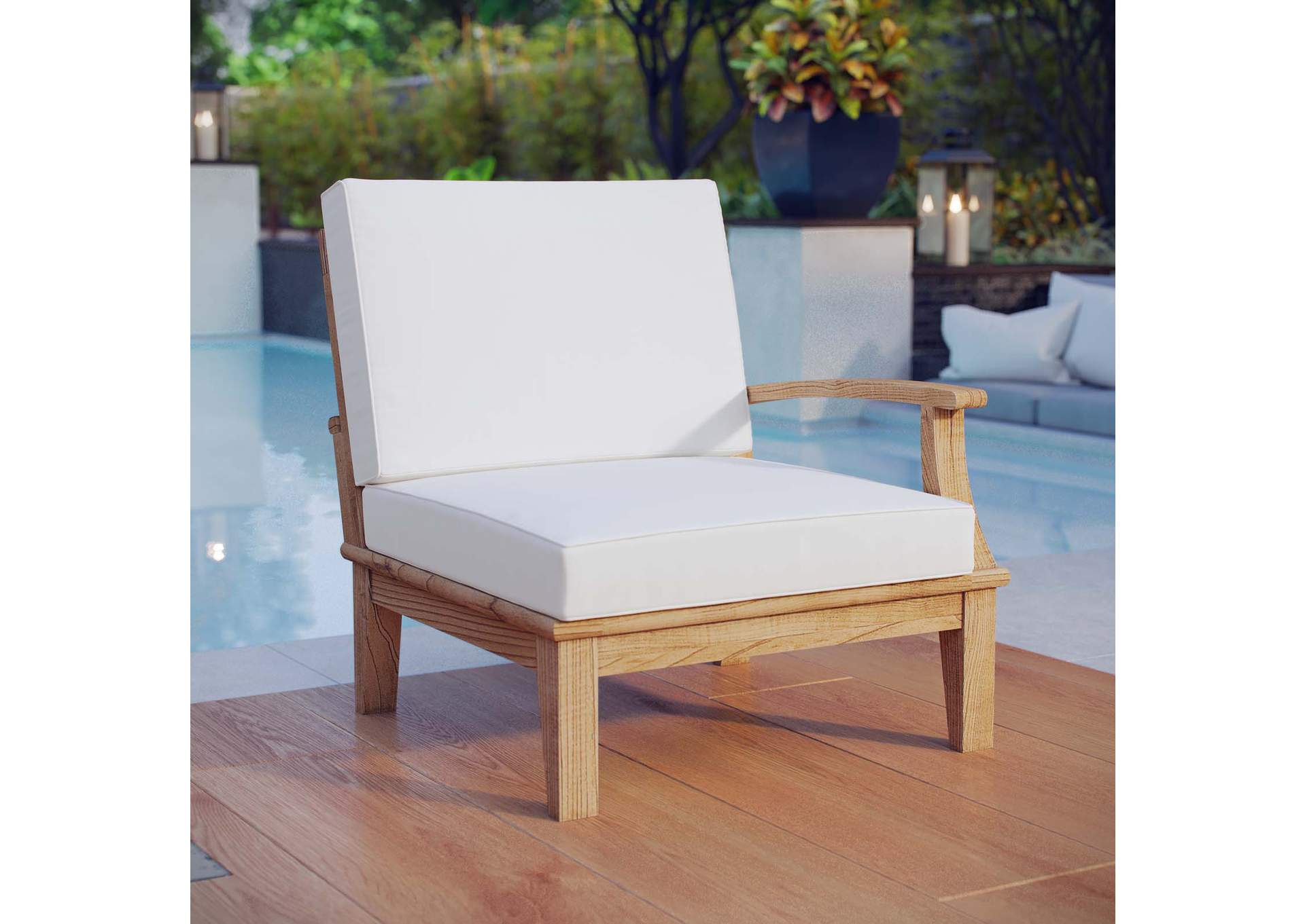 Natural White Marina Outdoor Patio Teak Right-Facing Sofa,Modway