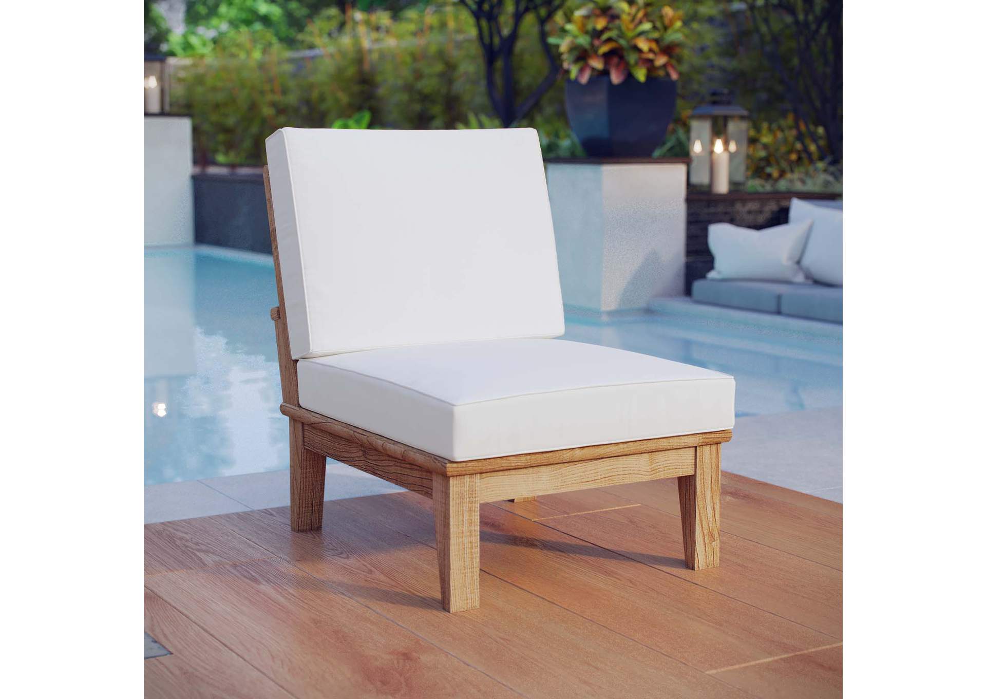 Marina Natural White Armless Outdoor Patio Teak Sofa,Modway