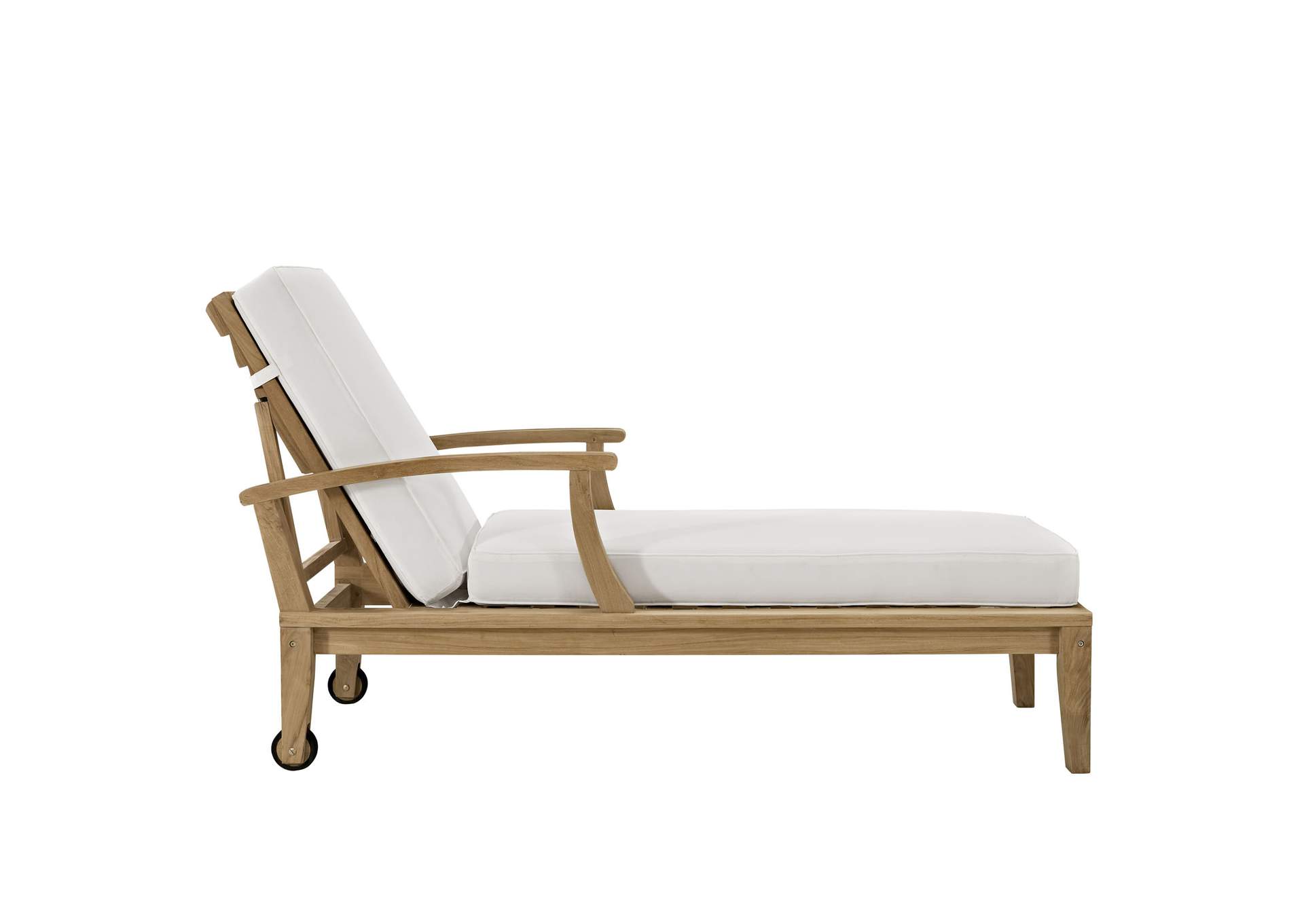 Natural White Marina Outdoor Patio Teak Single Chaise,Modway