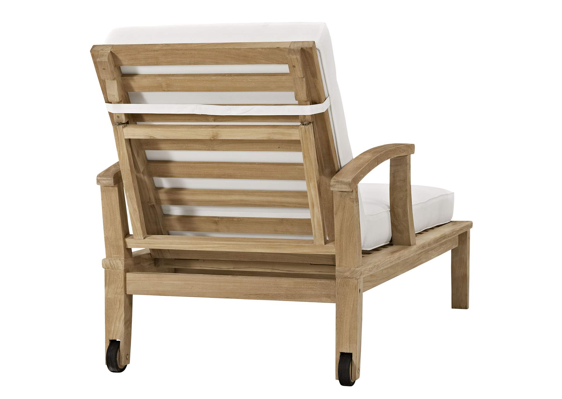 Natural White Marina Outdoor Patio Teak Single Chaise,Modway