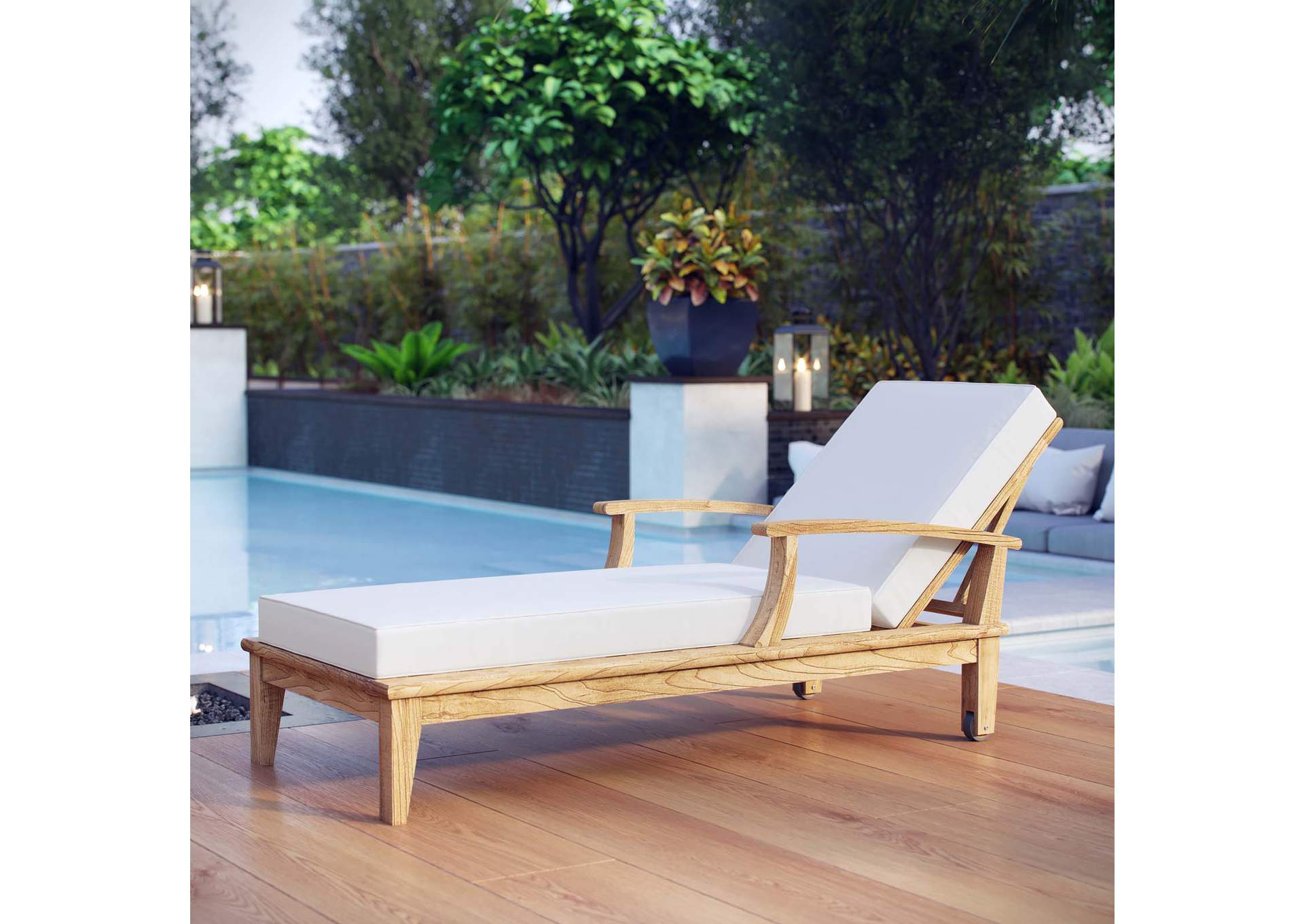 Natural White Marina Outdoor Patio Teak Single Chaise,Modway