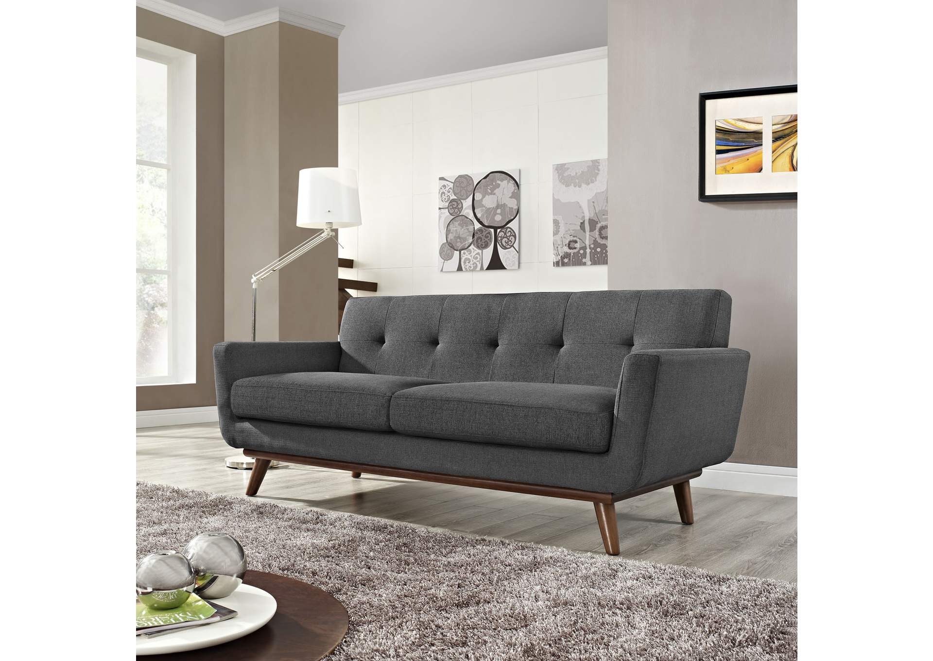 Gray Engage Upholstered Fabric Loveseat,Modway