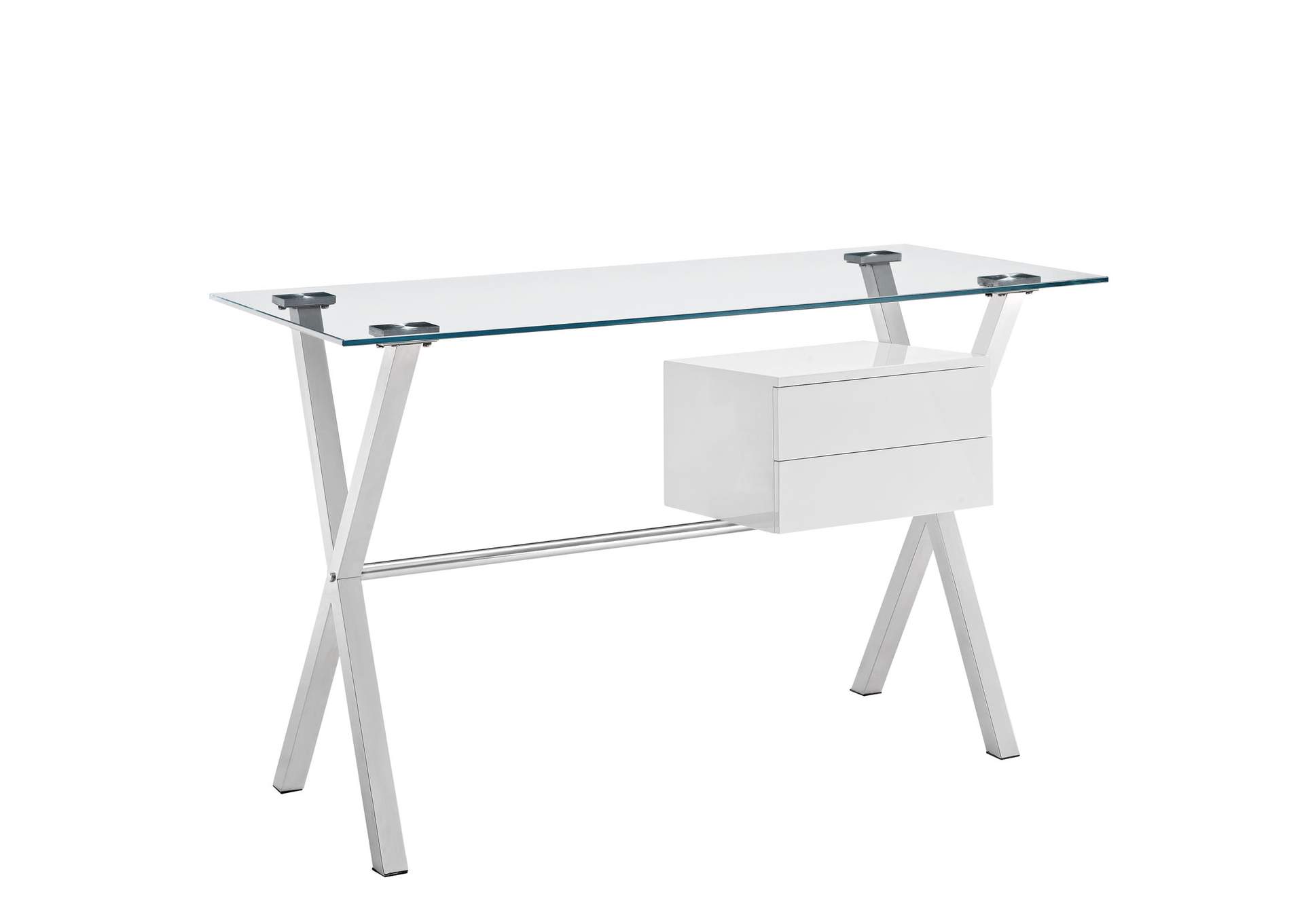 White Stasis Glass Top Office Desk,Modway