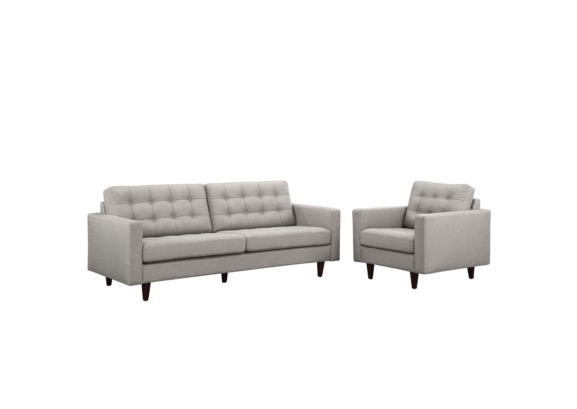 Light Gray Empress Armchair and Sofa [Set of 2],Modway