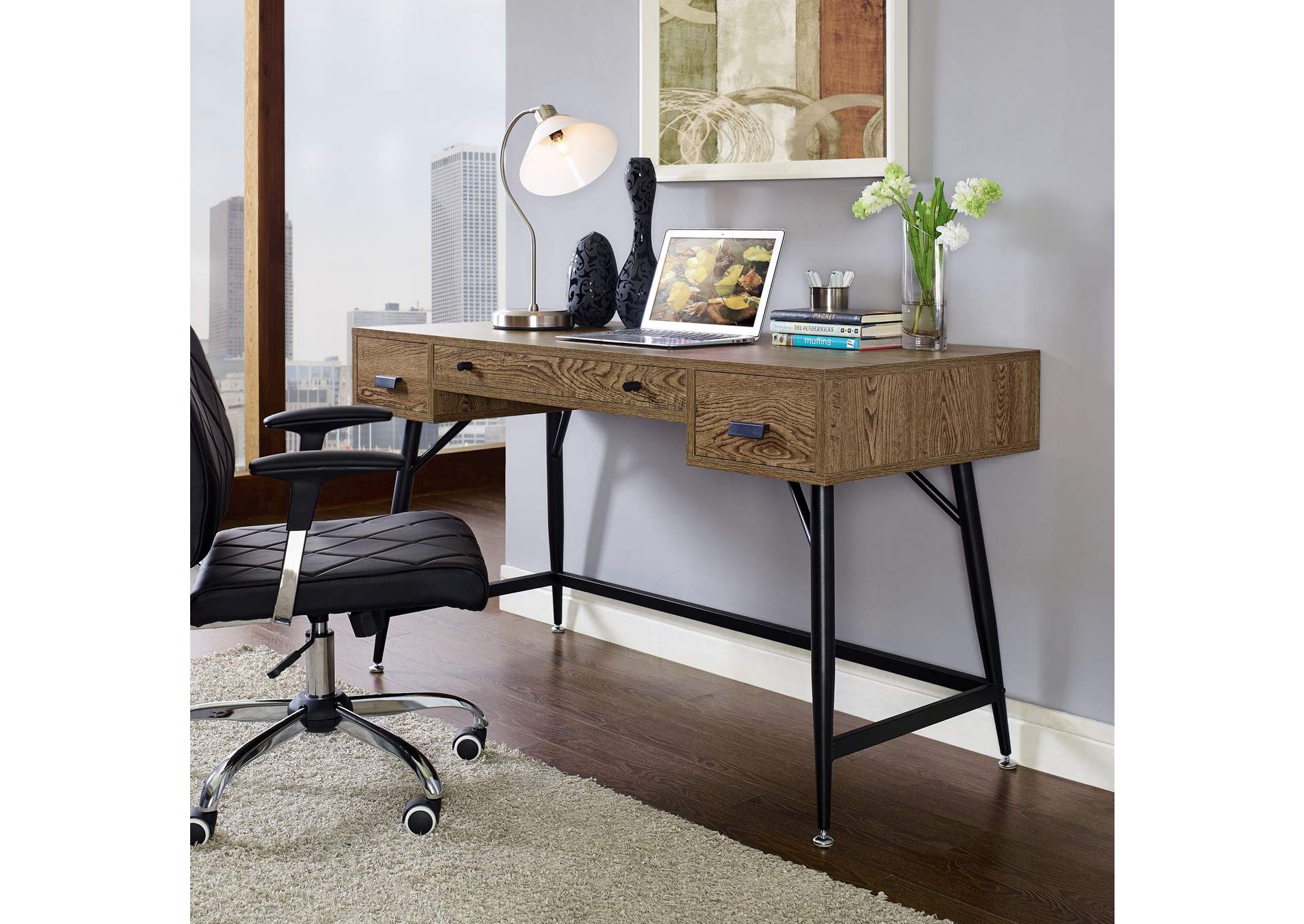 Walnut Surplus Office Desk,Modway