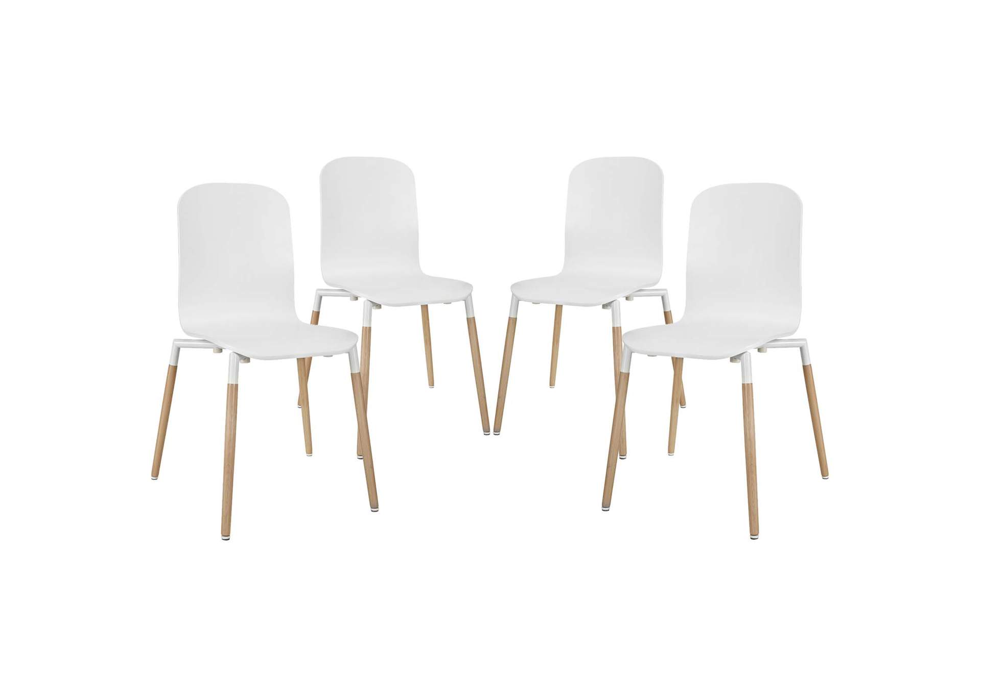 White Stack Dining Chairs Wood [Set of 4],Modway