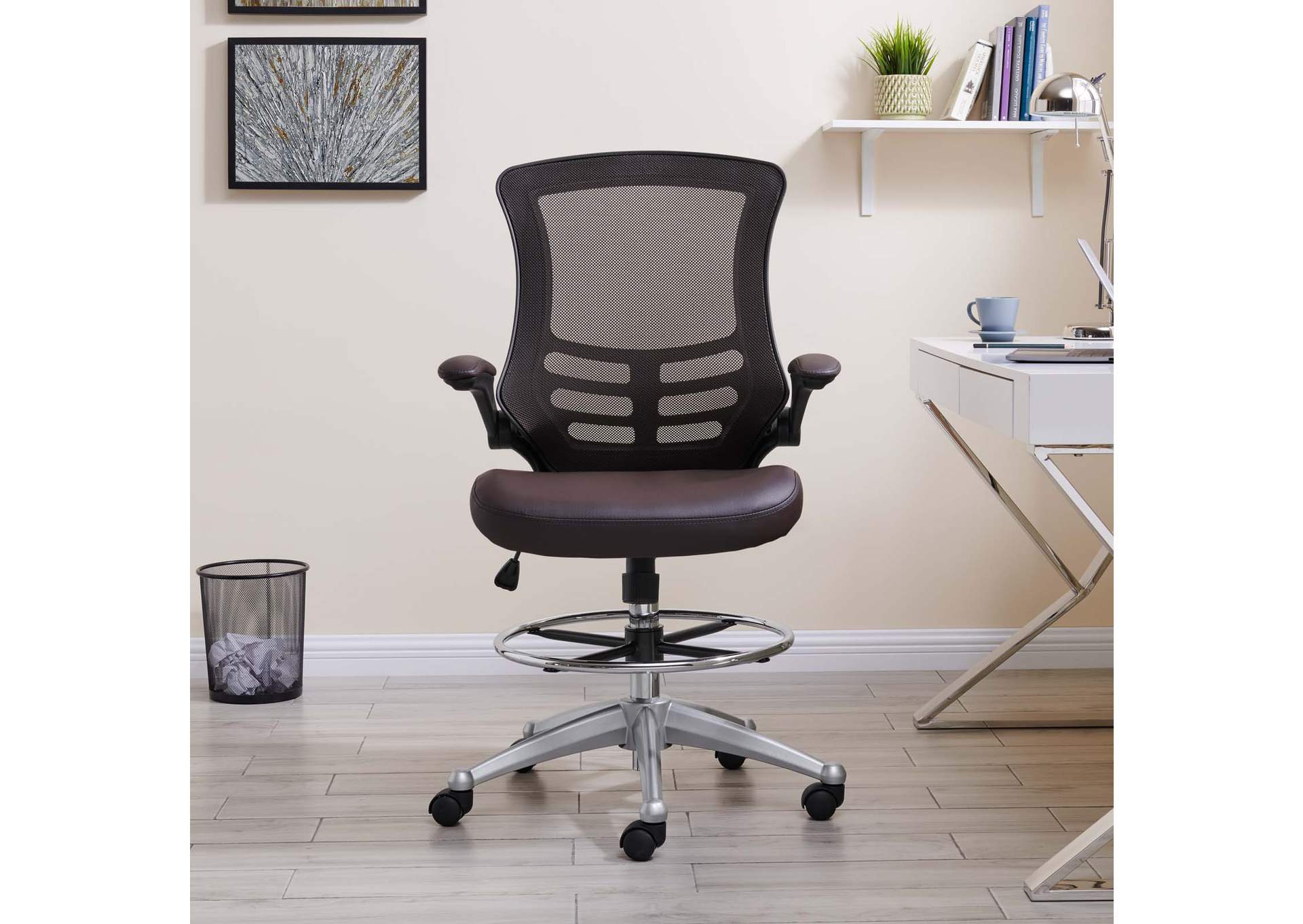 Brown Attainment Vinyl Drafting Chair,Modway