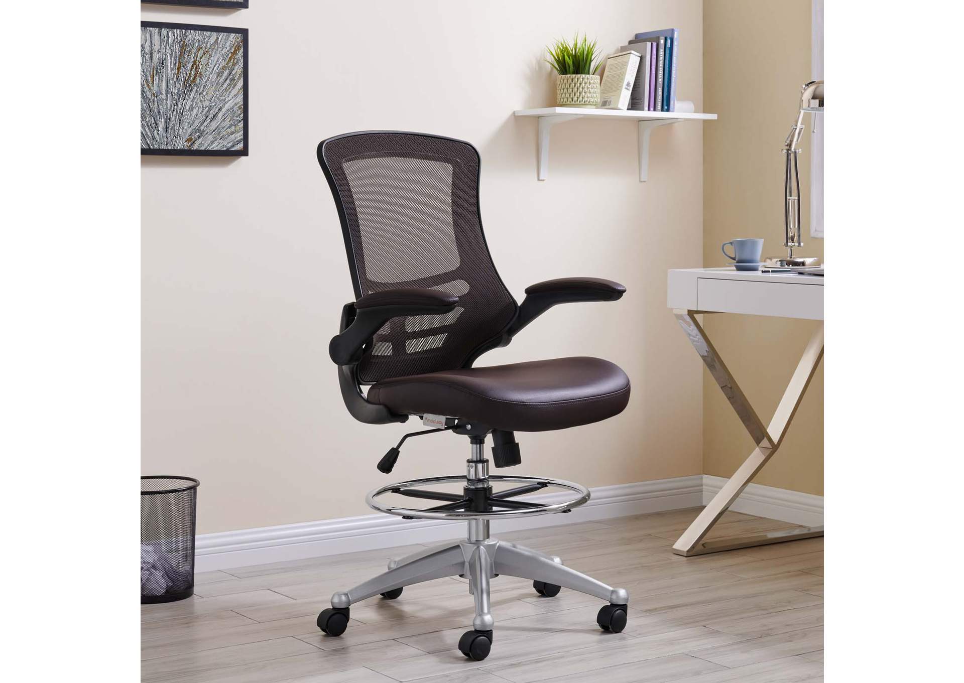 Brown Attainment Vinyl Drafting Chair,Modway