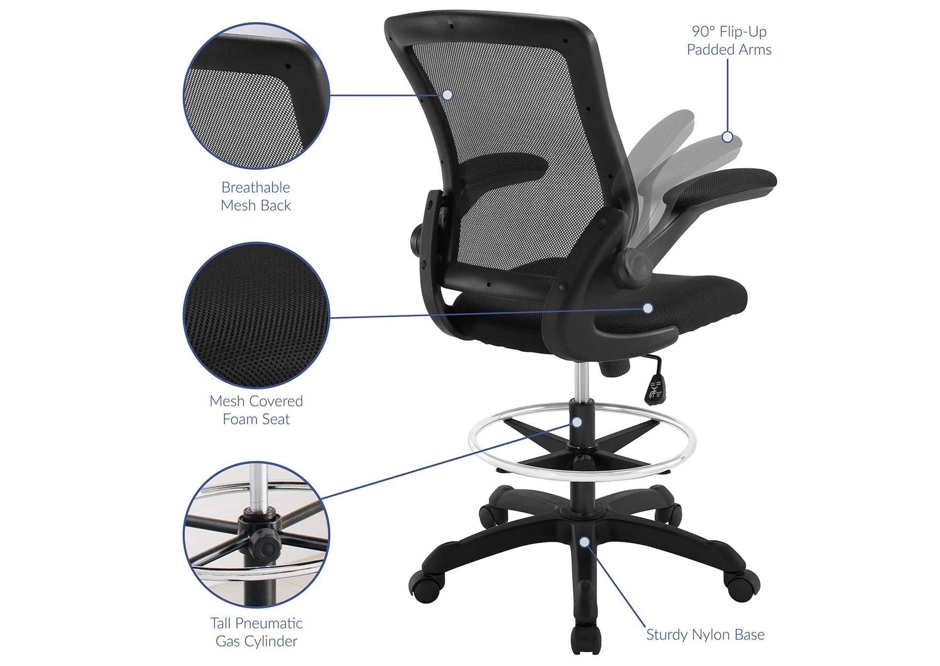 Black Veer Drafting Chair,Modway