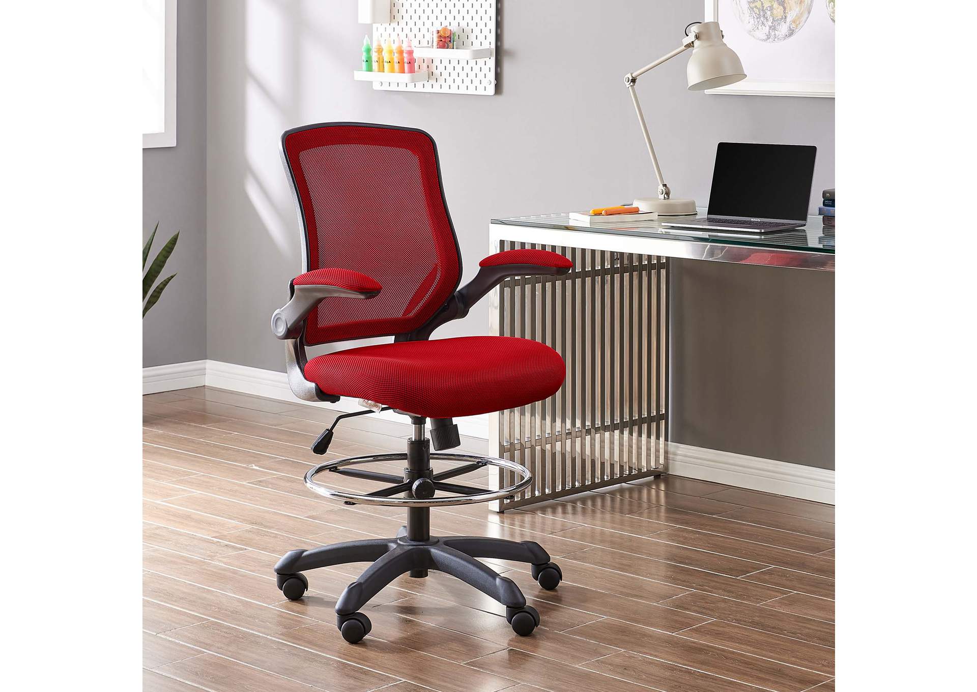 Red Veer Drafting Chair,Modway