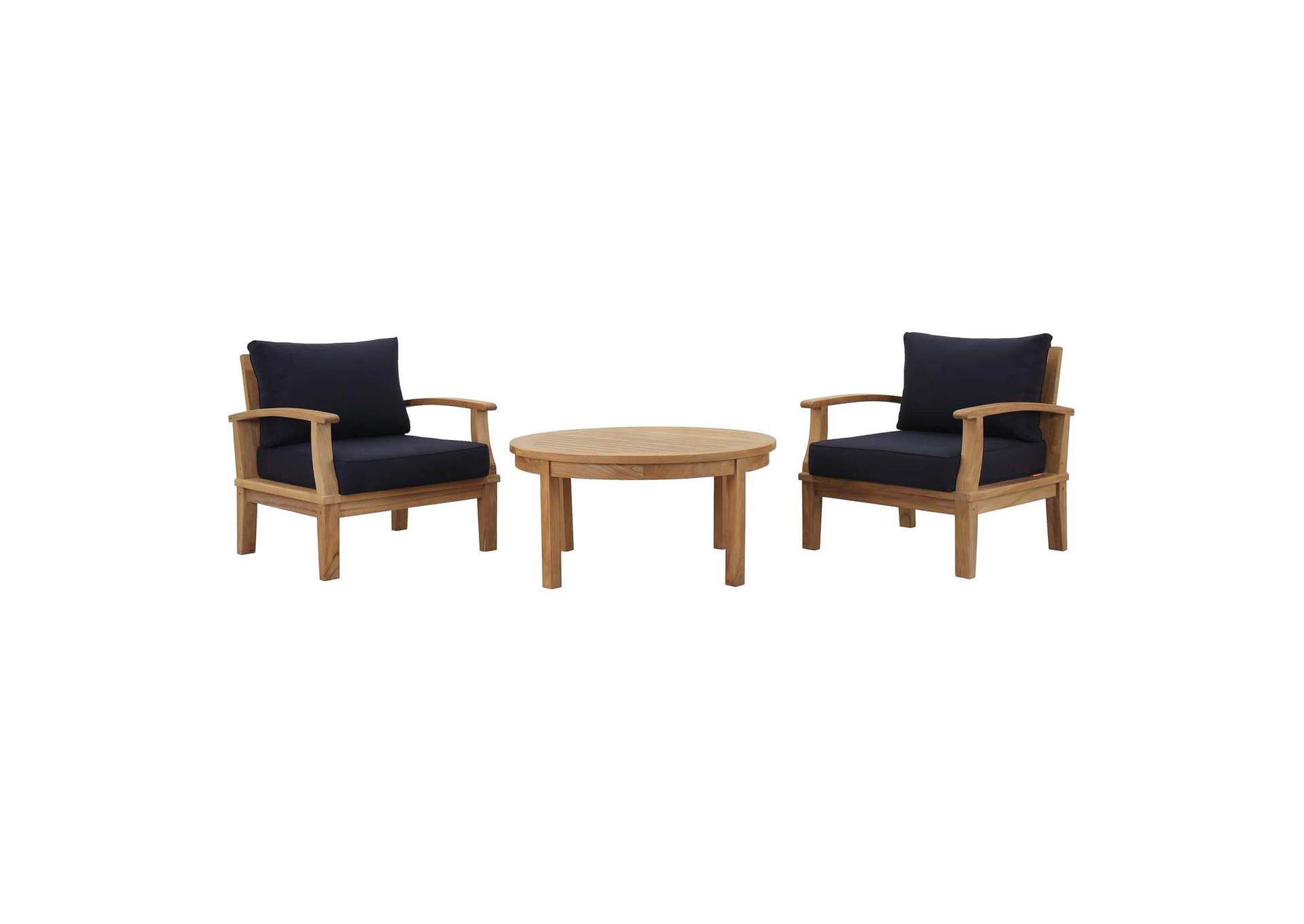 Marina Natural Navy 3 Piece Outdoor Patio Teak Set,Modway