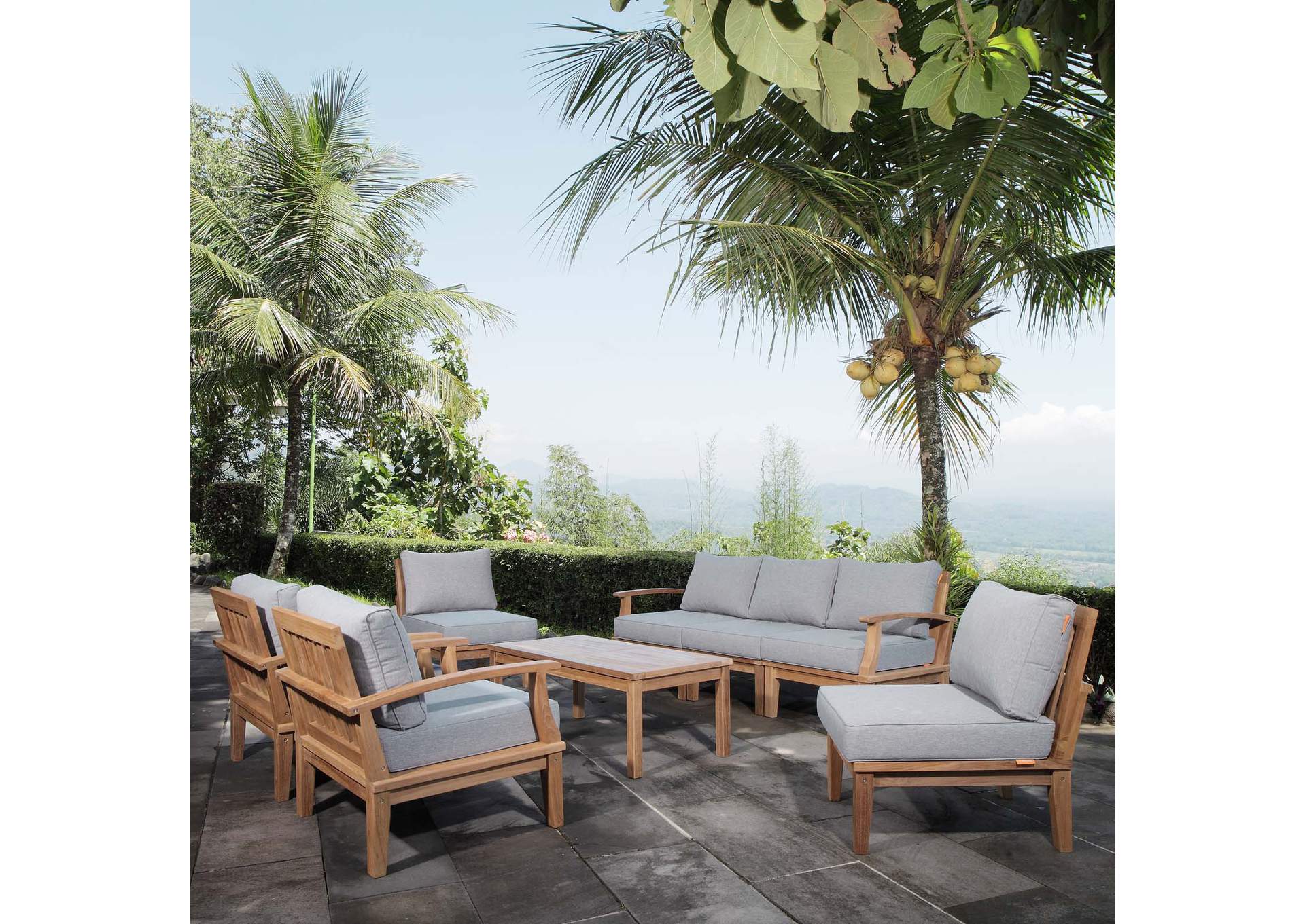 Marina Natural Gray 8 Piece Outdoor Patio Teak Set,Modway