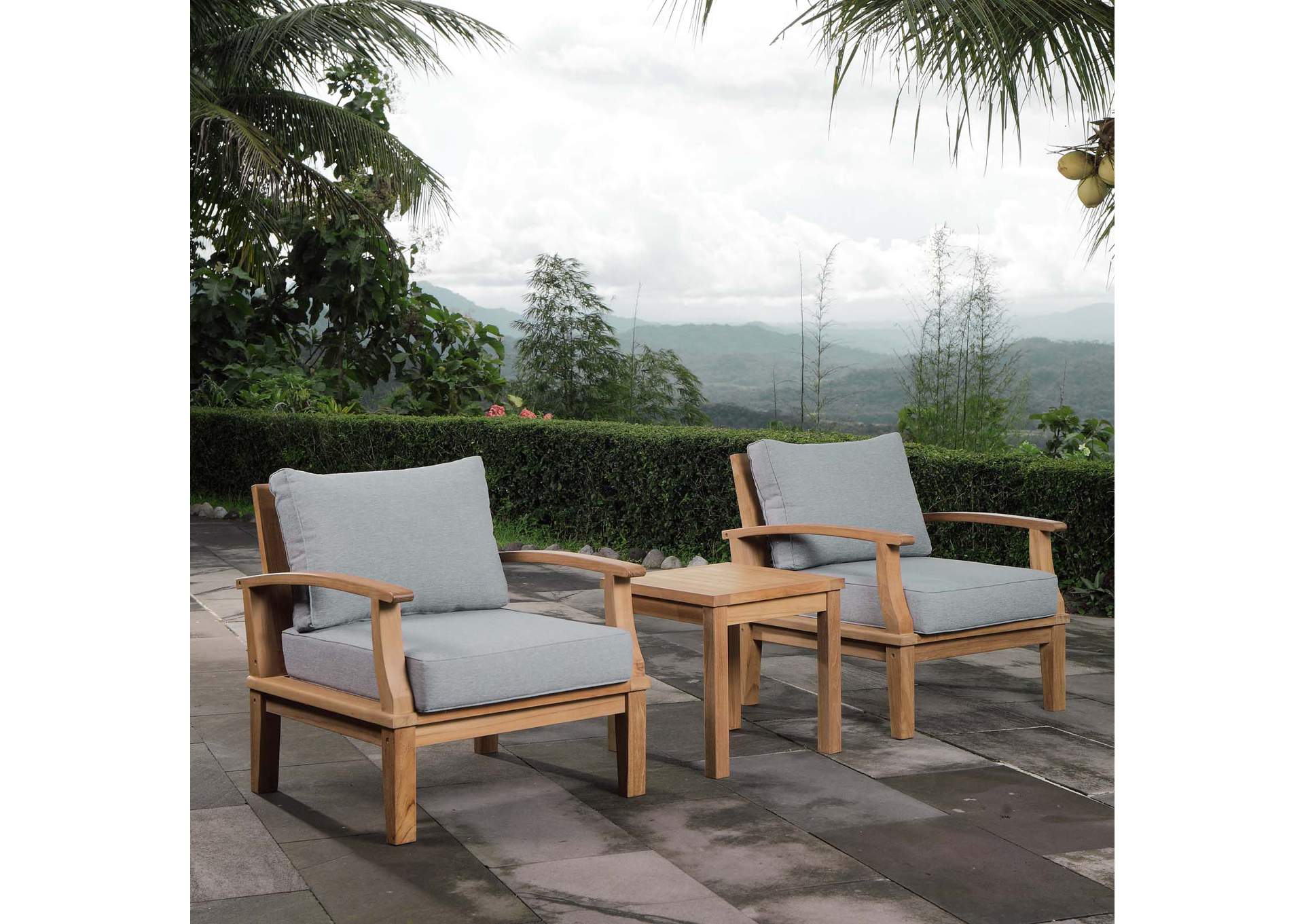 Marina Natural Gray 3 Piece Outdoor Patio Teak Set,Modway