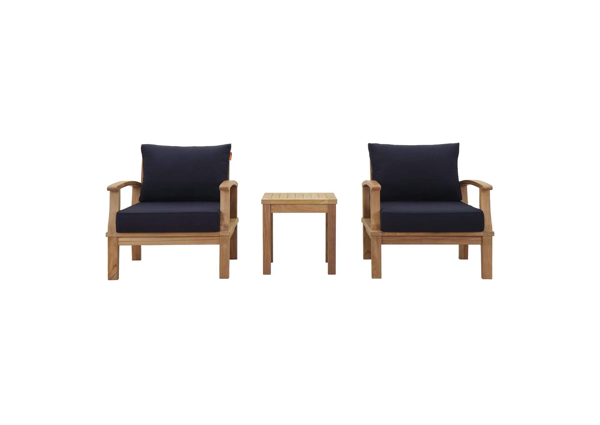 Marina Natural Navy 3 Piece Outdoor Patio Teak Set,Modway