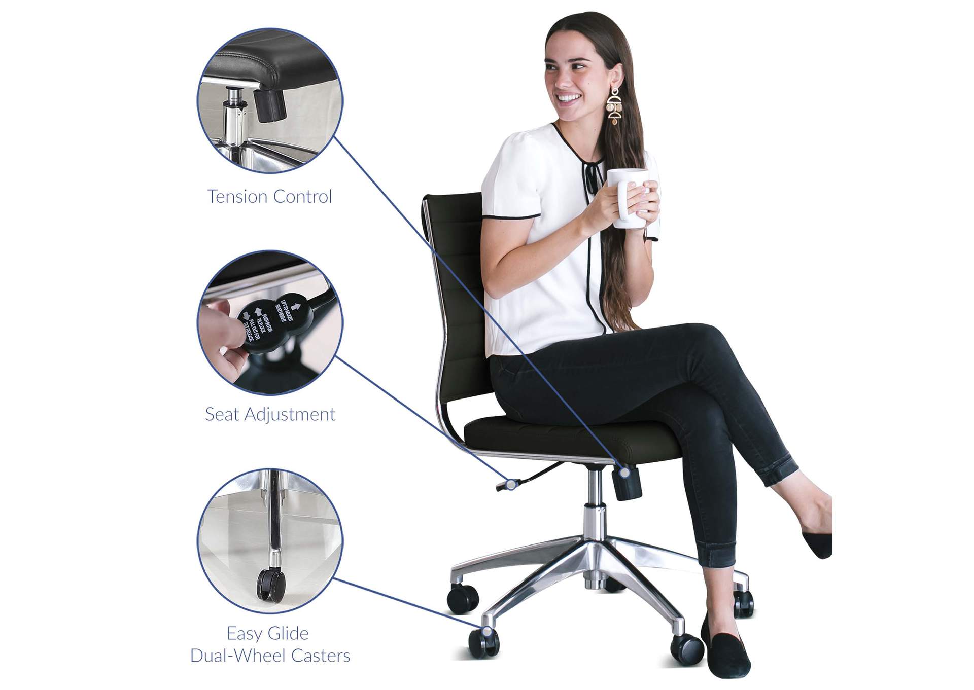 Jive Black Armless Mid Back Office Chair,Modway