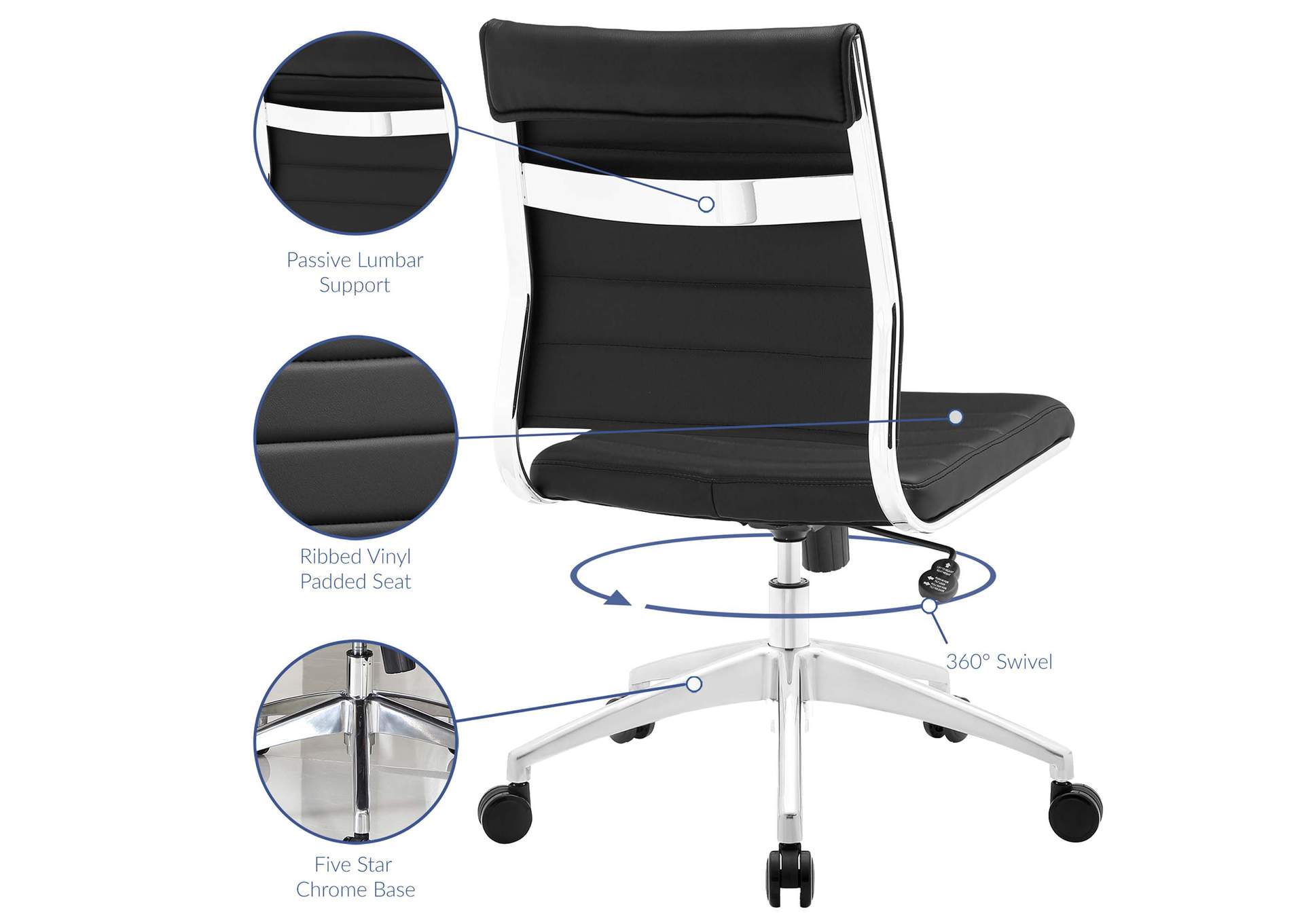 Jive Black Armless Mid Back Office Chair,Modway