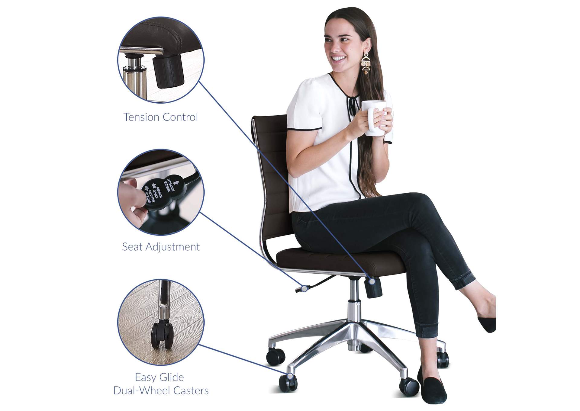 Jive Brown Armless Mid Back Office Chair,Modway