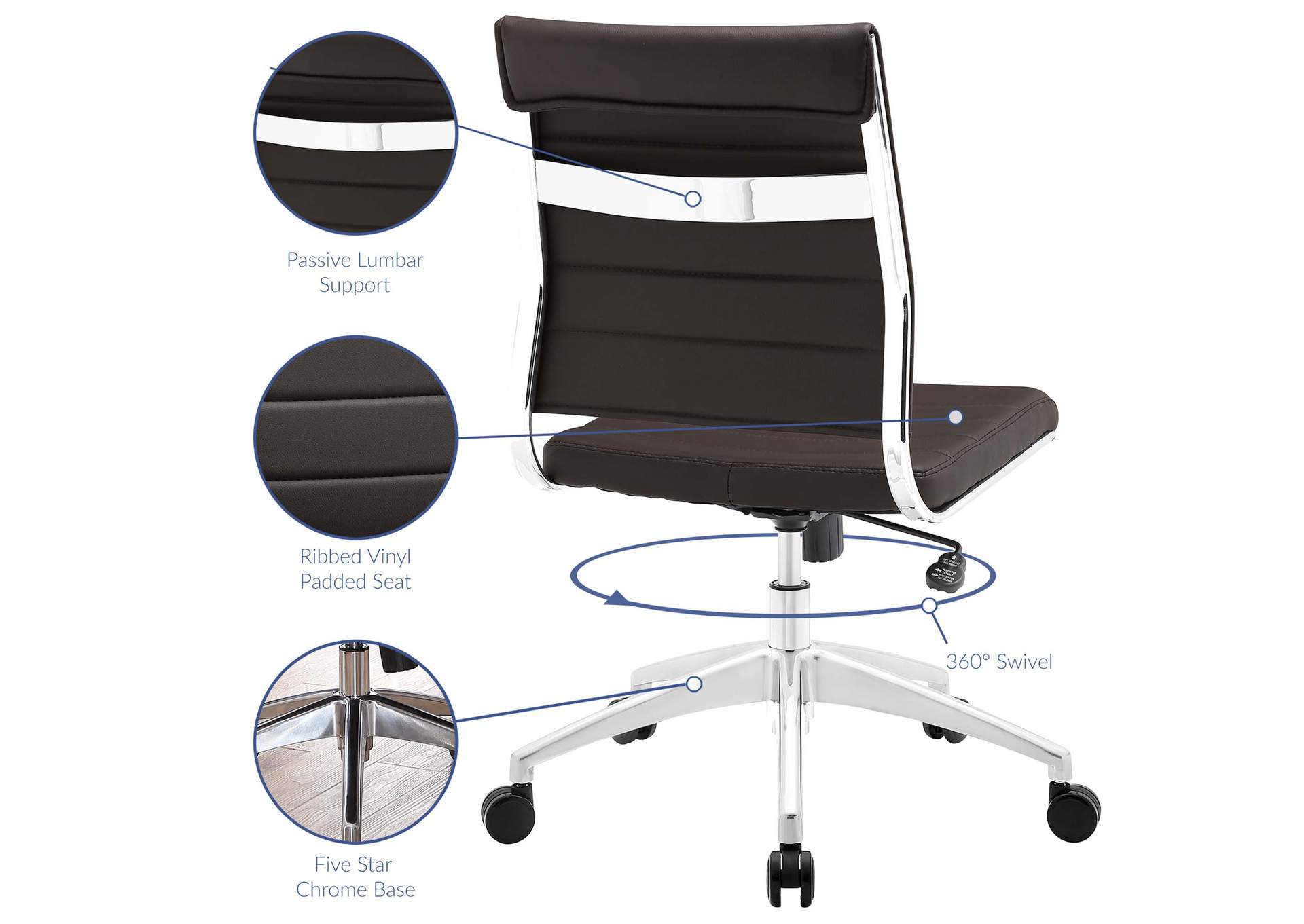 Jive Brown Armless Mid Back Office Chair,Modway