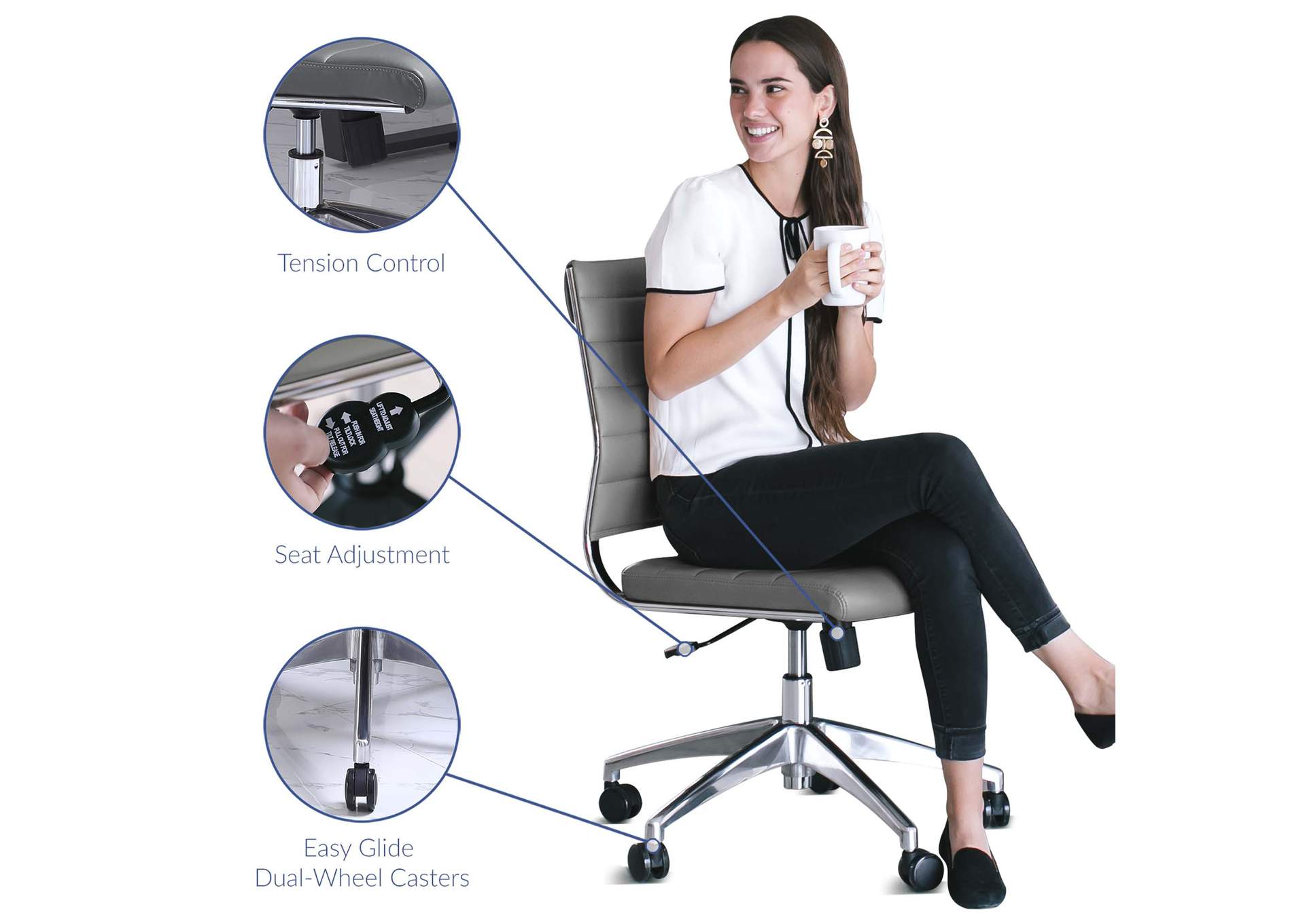 Jive Gray Armless Mid Back Office Chair,Modway