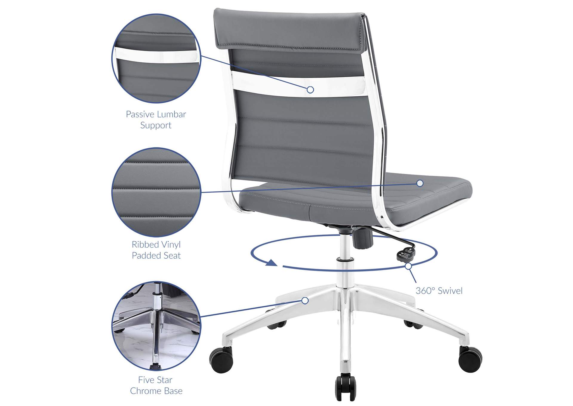 Jive Gray Armless Mid Back Office Chair,Modway