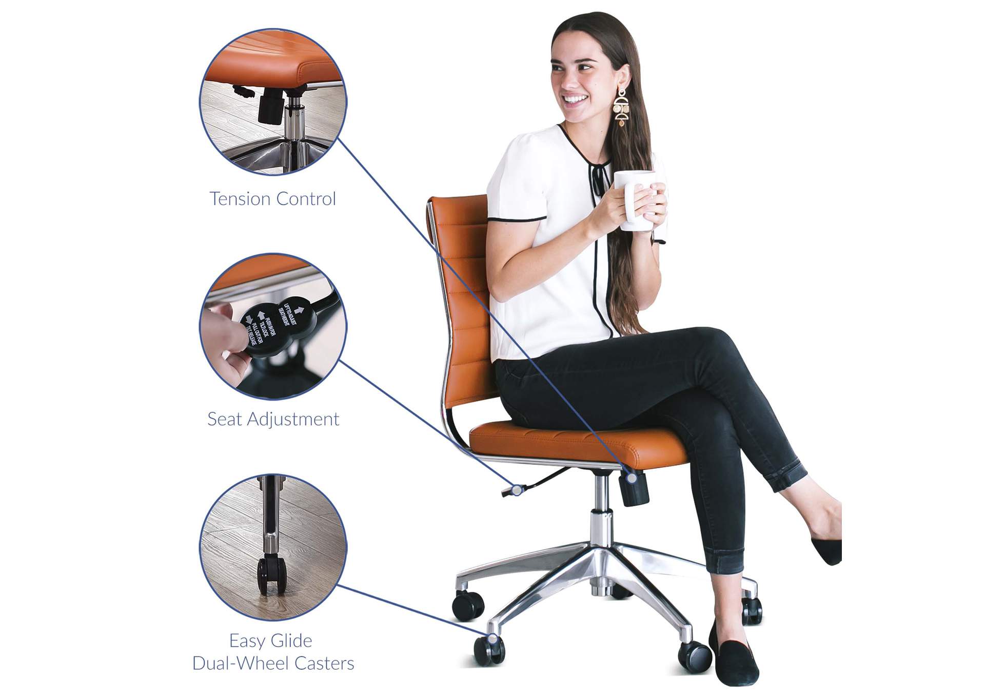 Jive Orange Armless Mid Back Office Chair,Modway