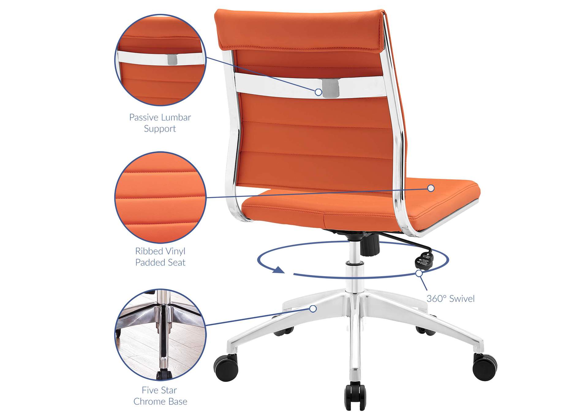 Jive Orange Armless Mid Back Office Chair,Modway