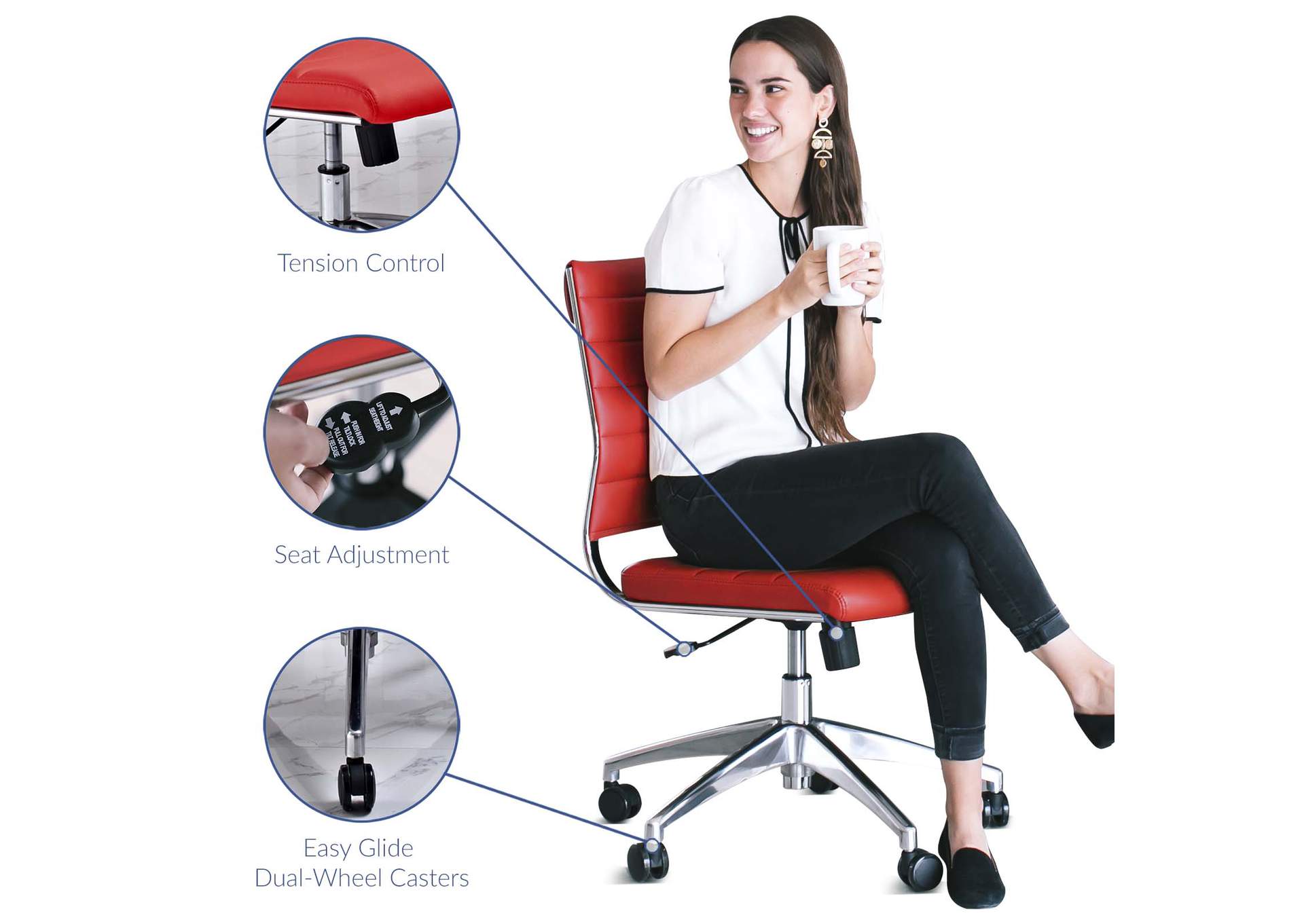 Jive Red Armless Mid Back Office Chair,Modway