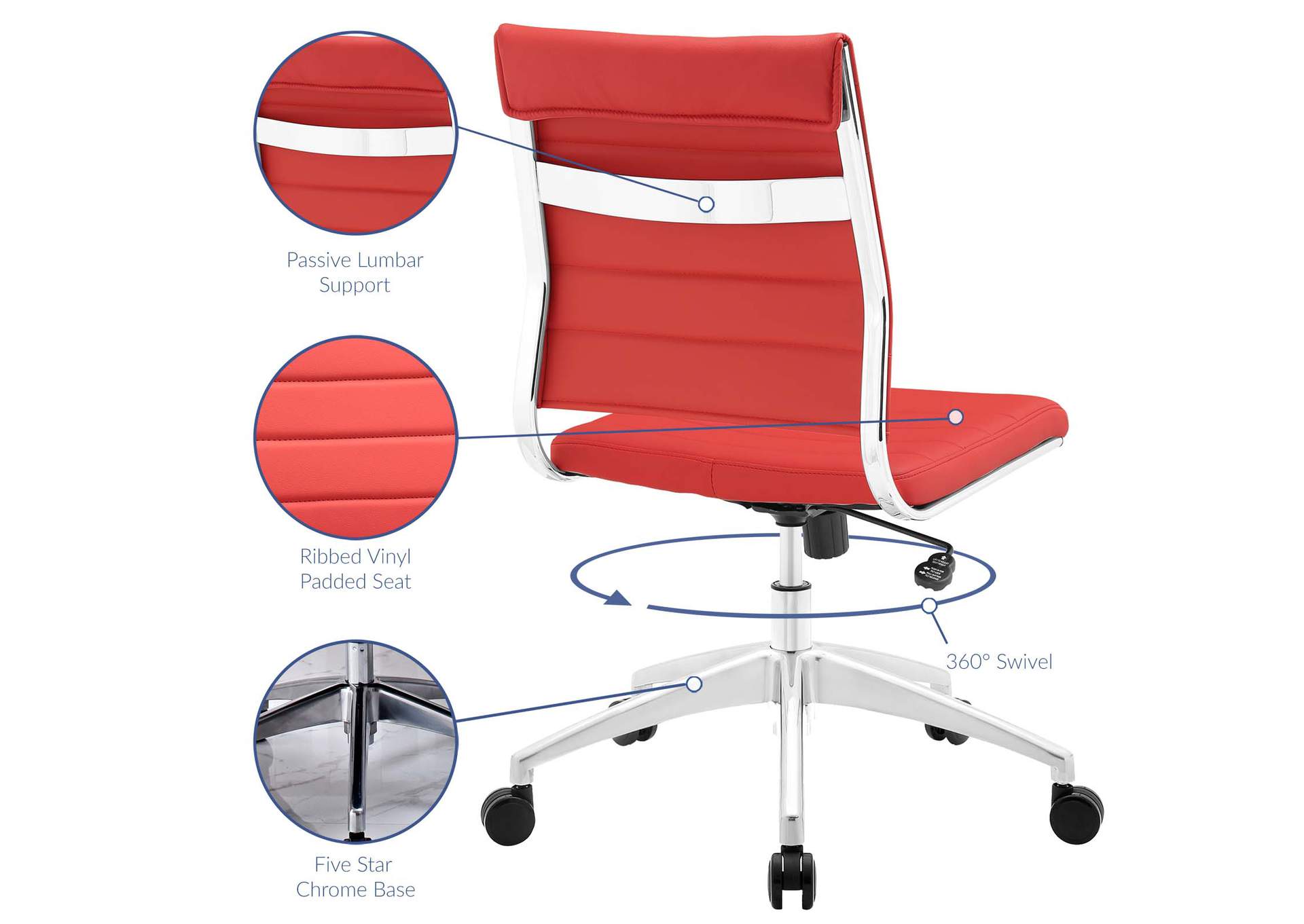 Jive Red Armless Mid Back Office Chair,Modway