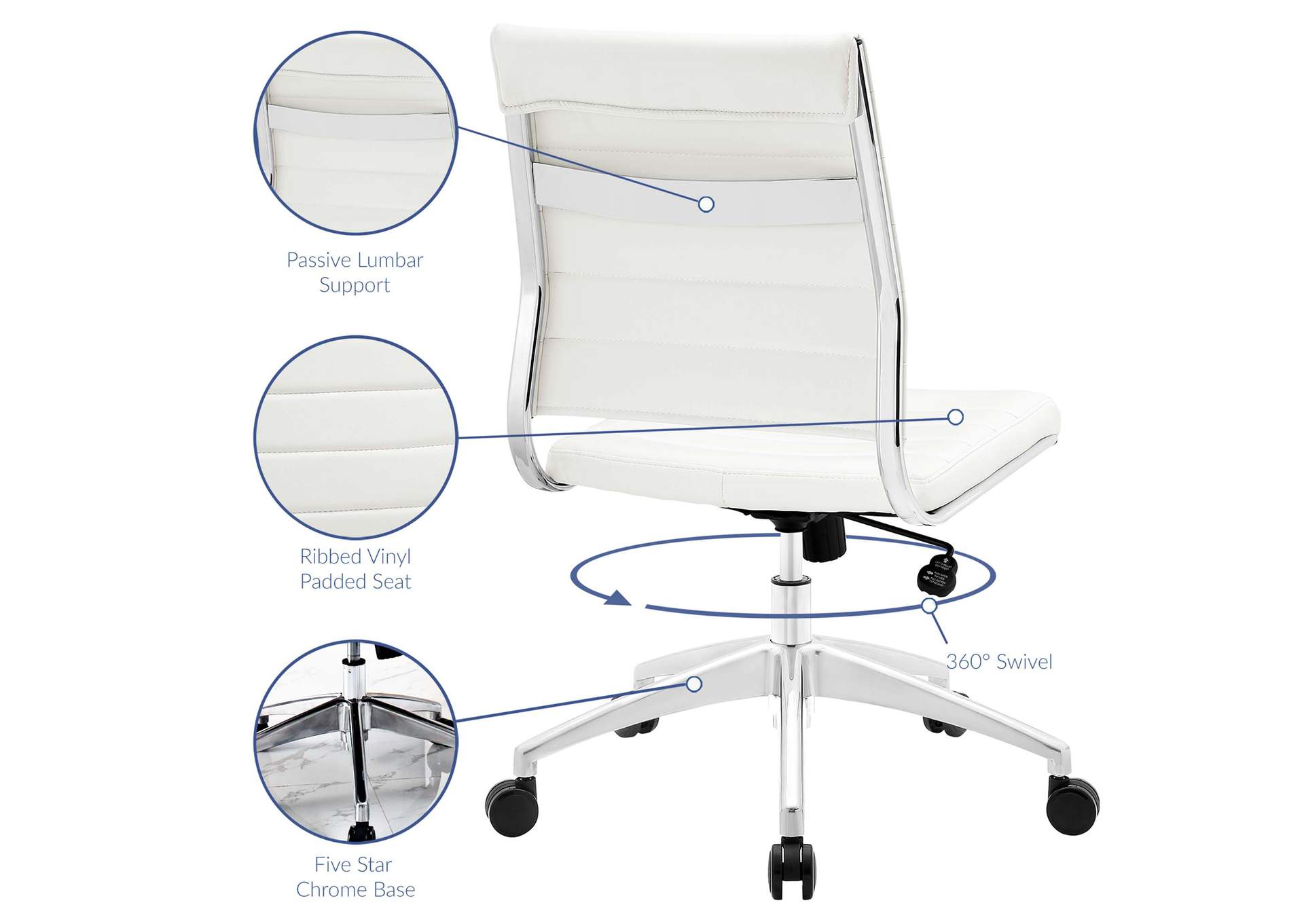 Jive White Armless Mid Back Office Chair,Modway