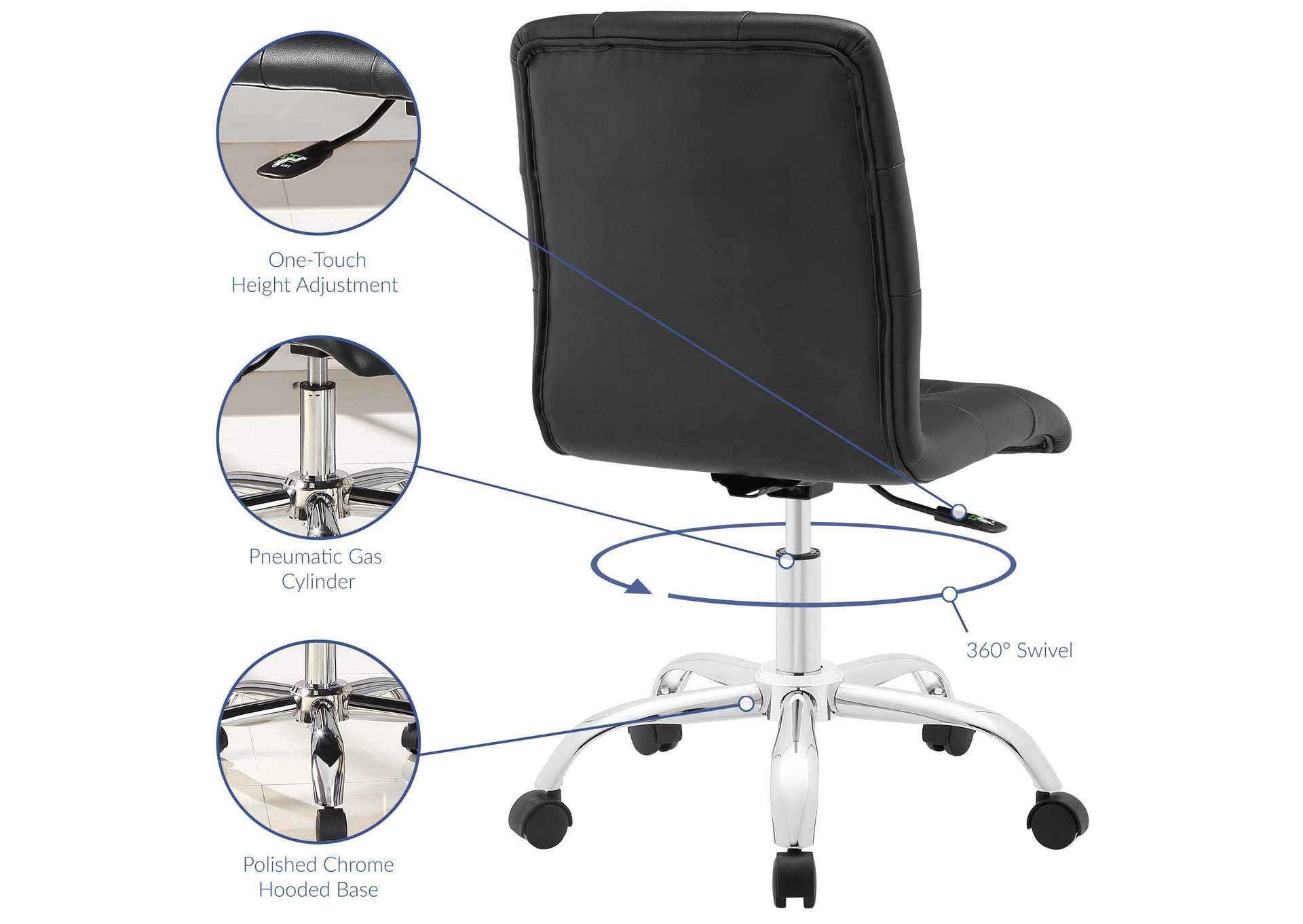 Prim Black Armless Mid Back Office Chair,Modway