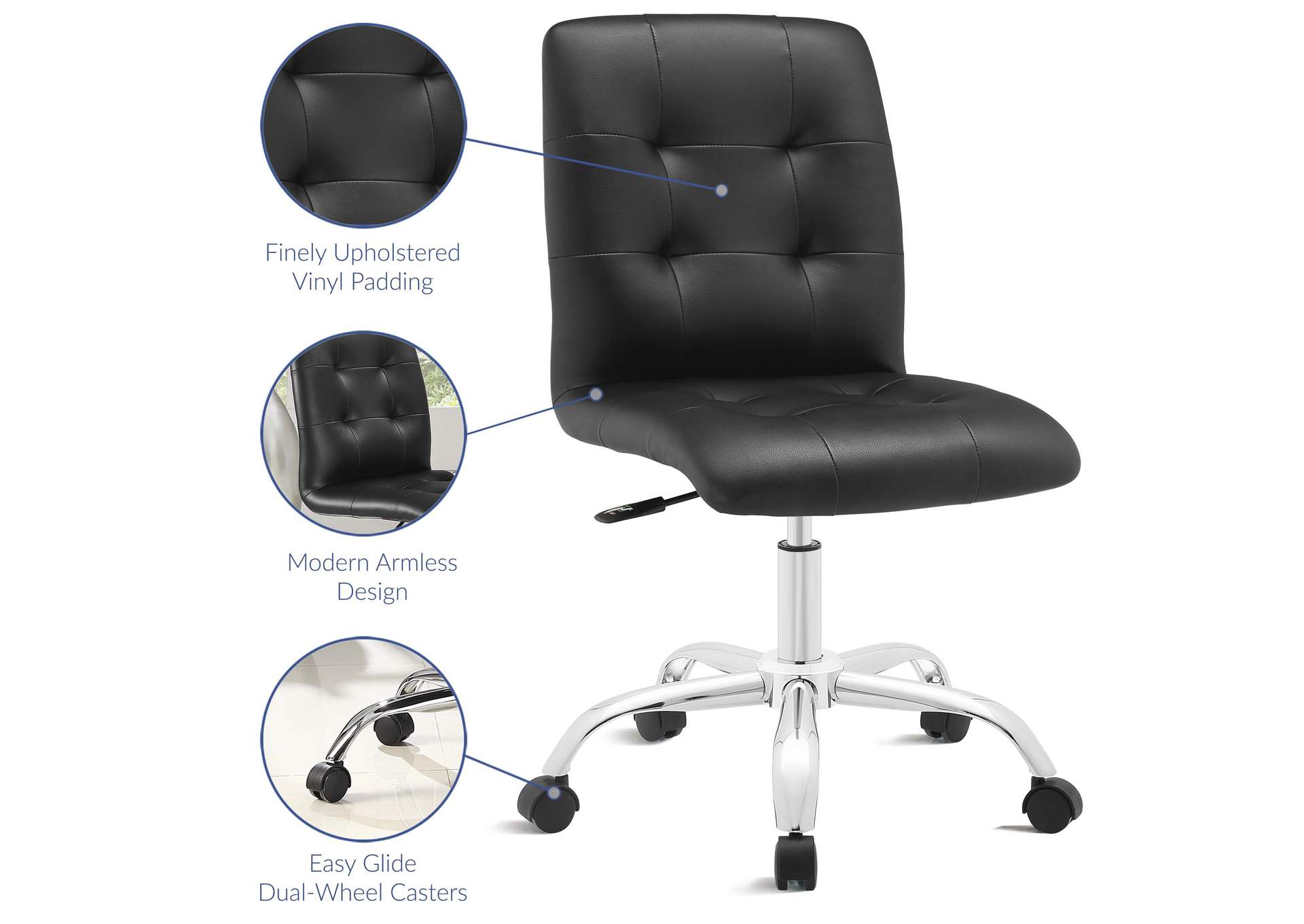 Prim Black Armless Mid Back Office Chair,Modway