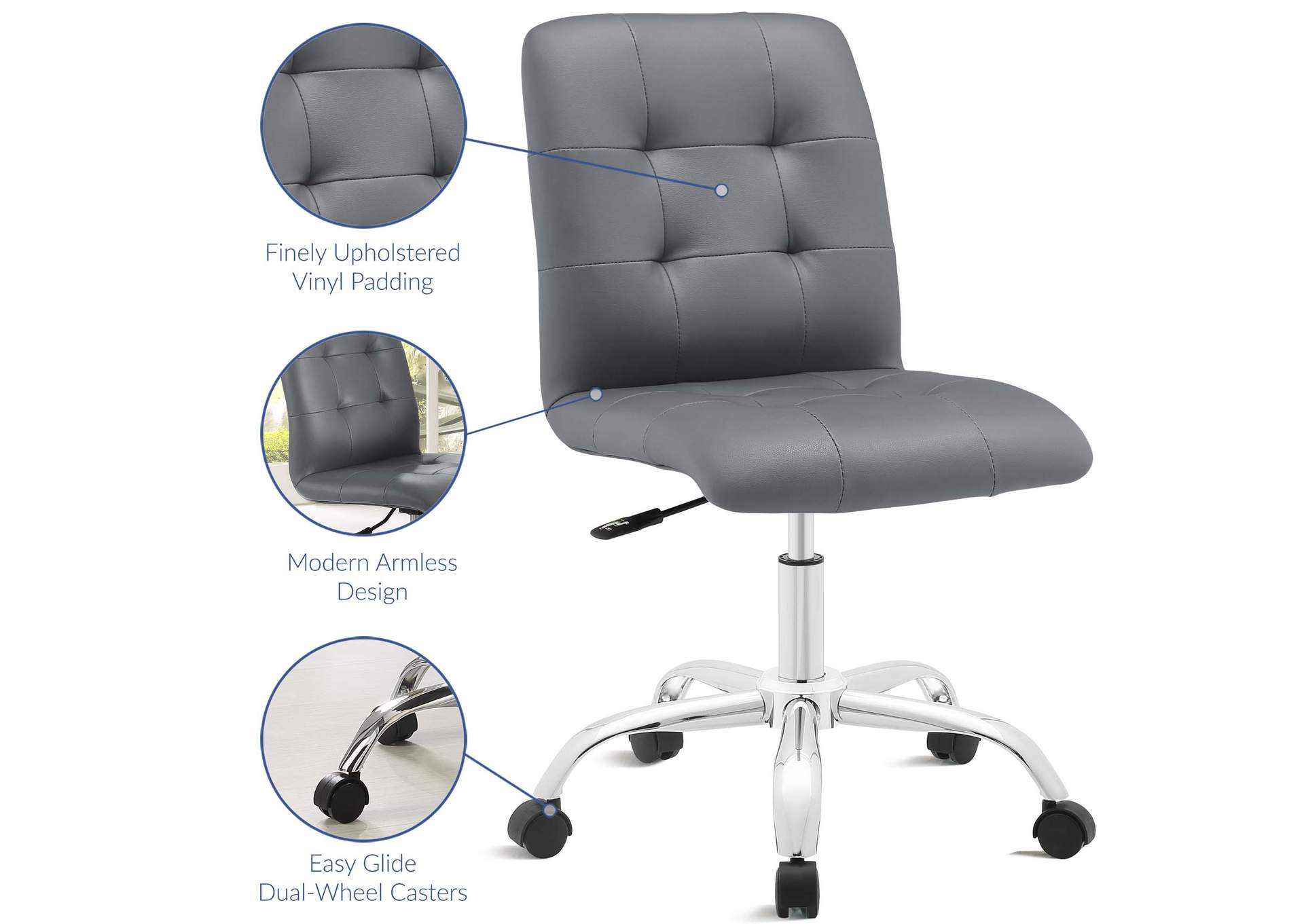 Prim Gray Armless Mid Back Office Chair,Modway