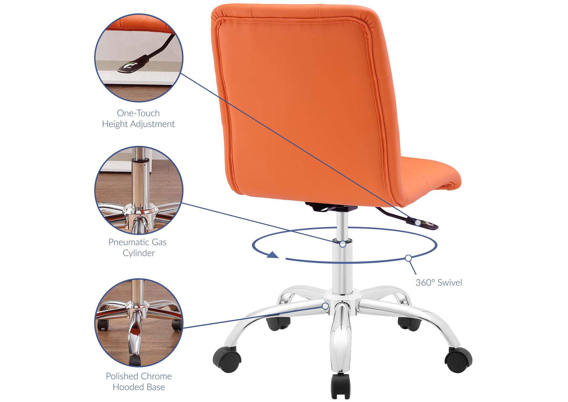 Prim Orange Armless Mid Back Office Chair,Modway