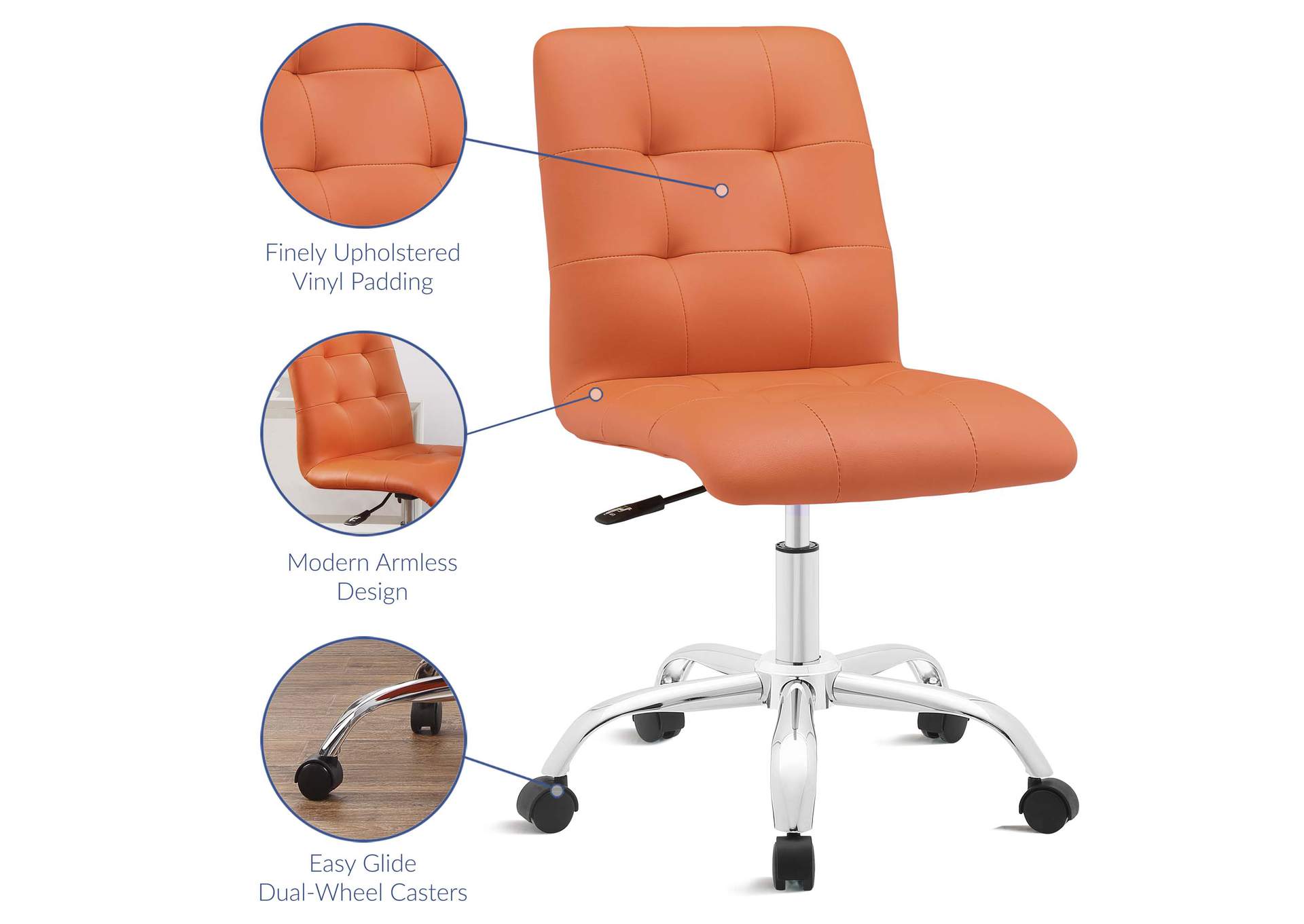 Prim Orange Armless Mid Back Office Chair,Modway