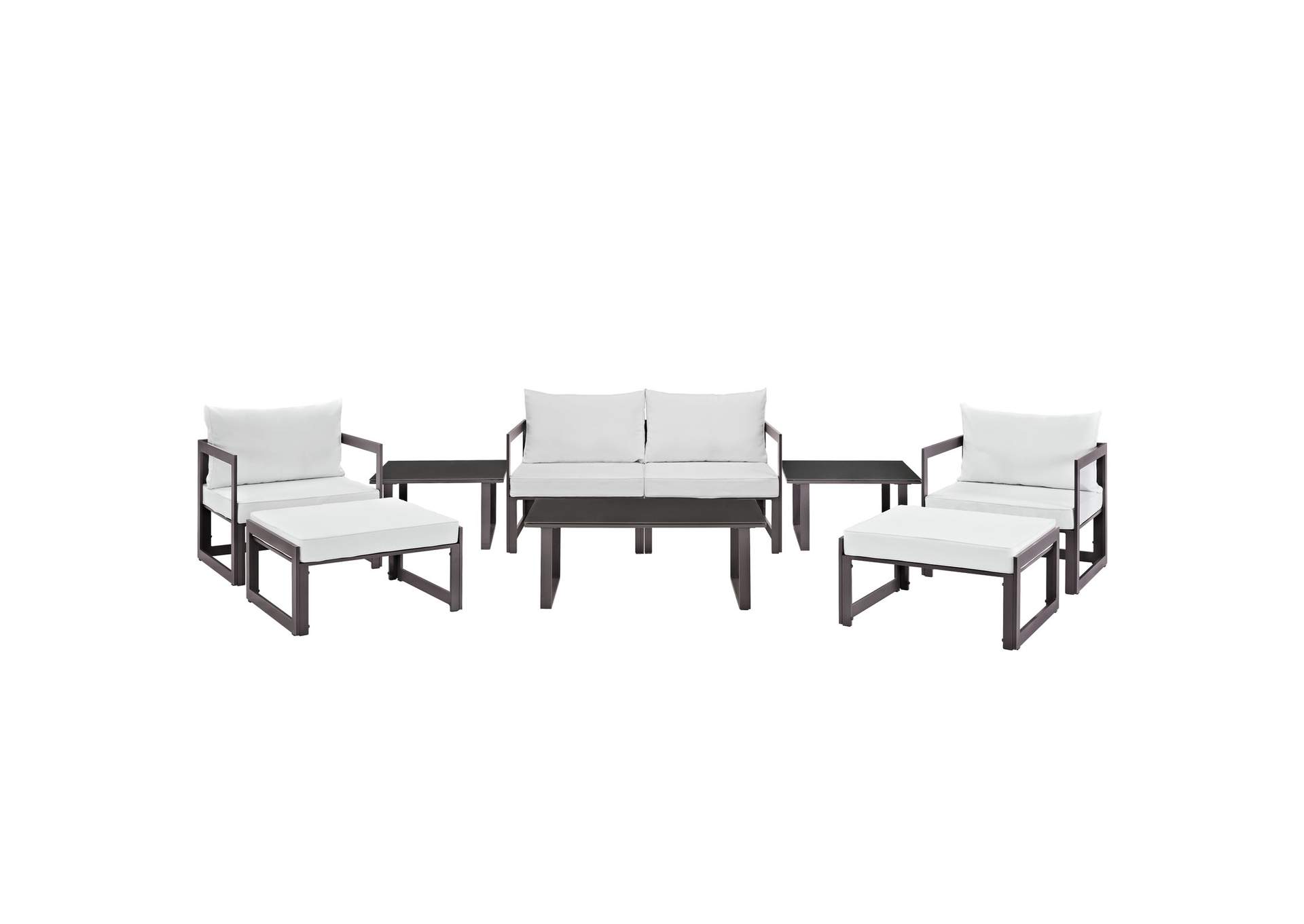 Fortuna Brown White 9 Piece Outdoor Patio Sectional Sofa Set,Modway