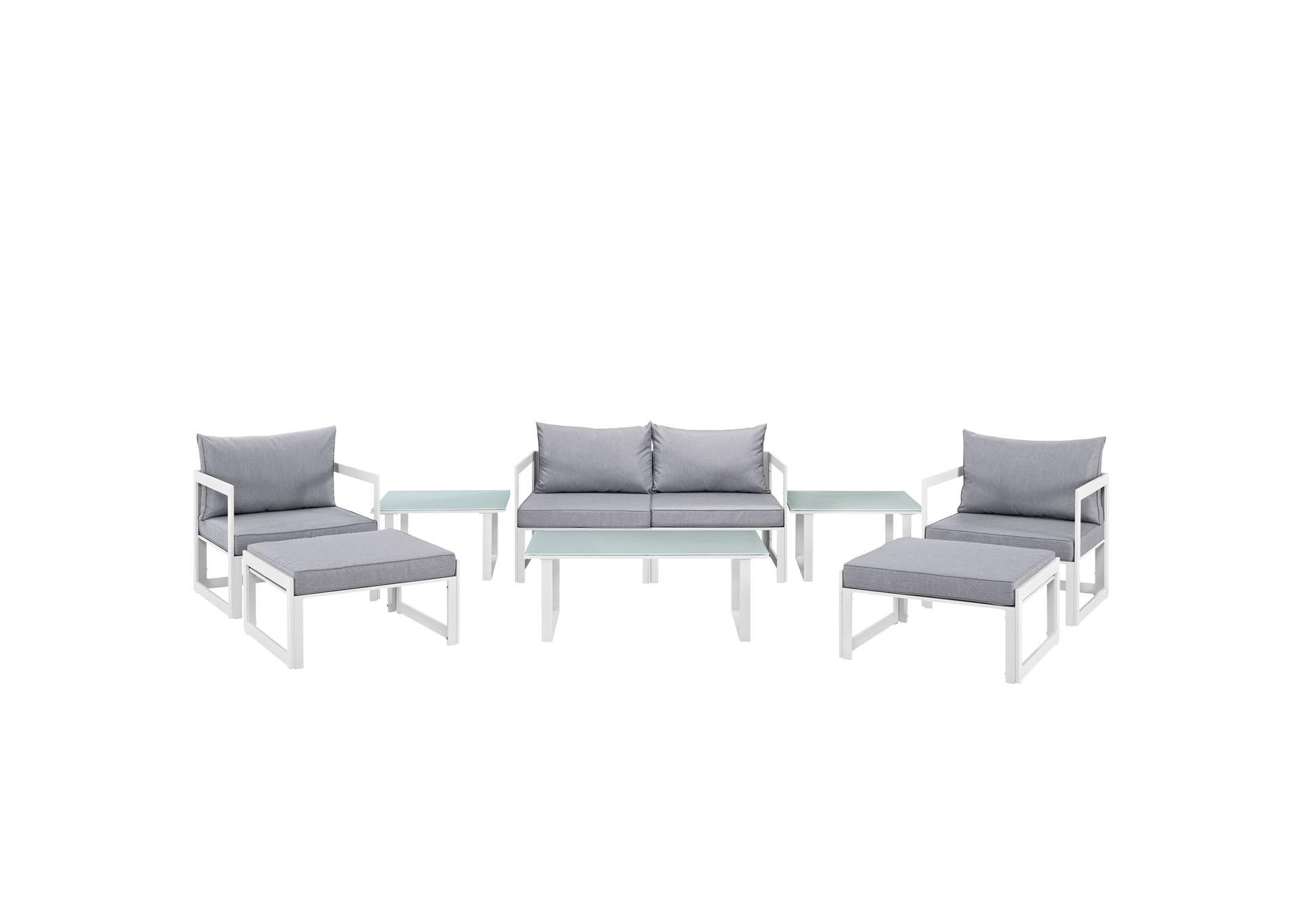 Fortuna White Gray 9 Piece Outdoor Patio Sectional Sofa Set,Modway