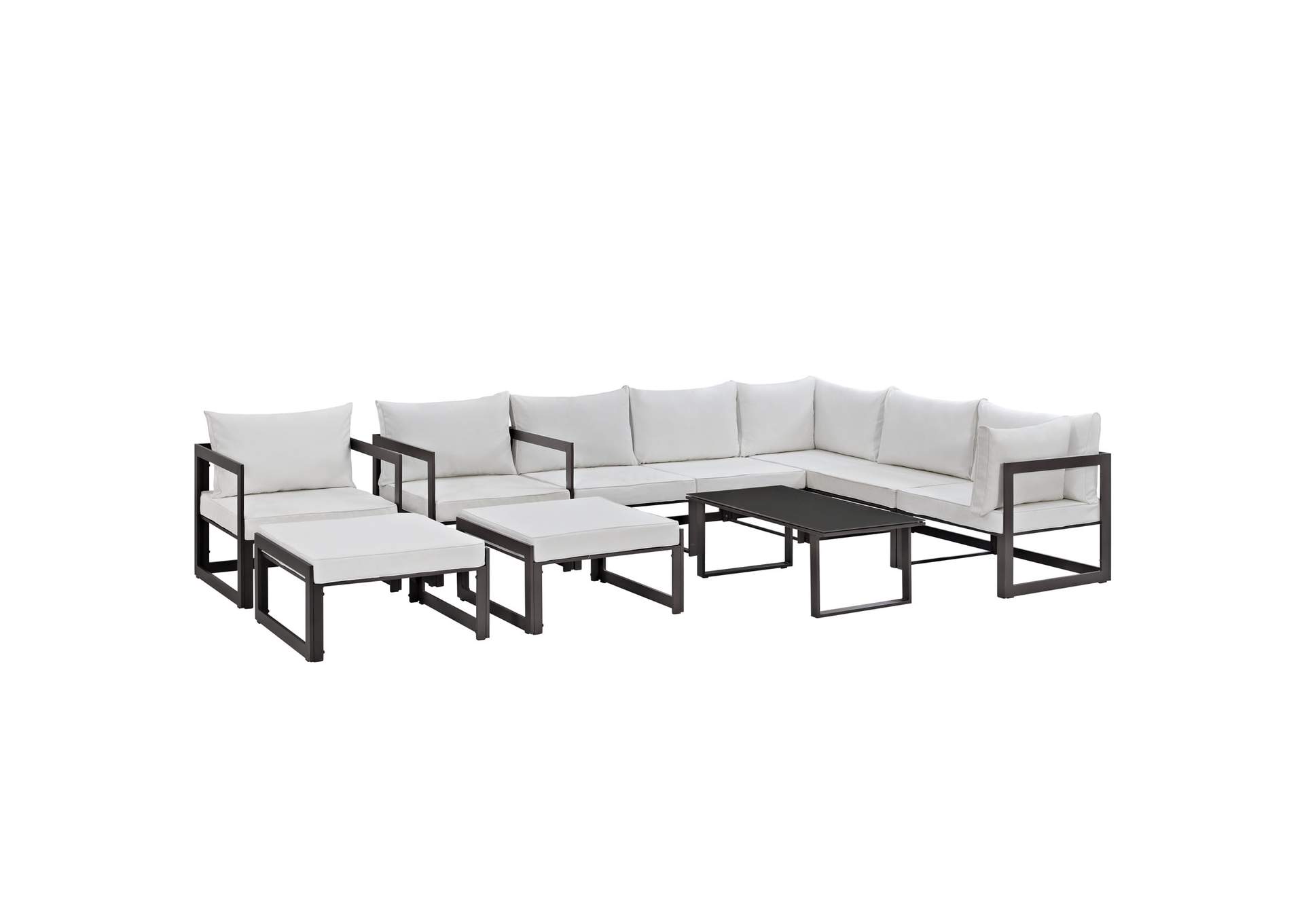 Fortuna Brown White 10 Piece Outdoor Patio Sectional Sofa Set,Modway