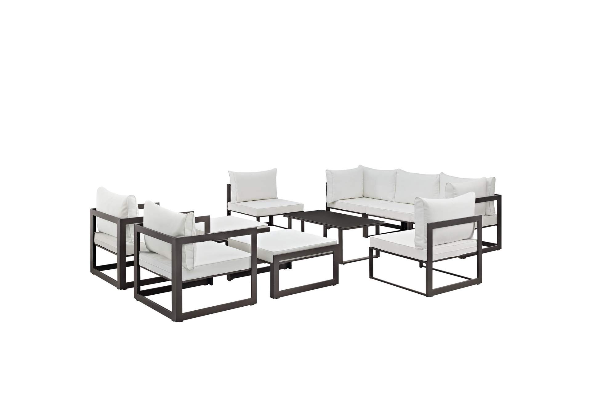 Fortuna Brown White 10 Piece Outdoor Patio Sectional Sofa Set,Modway