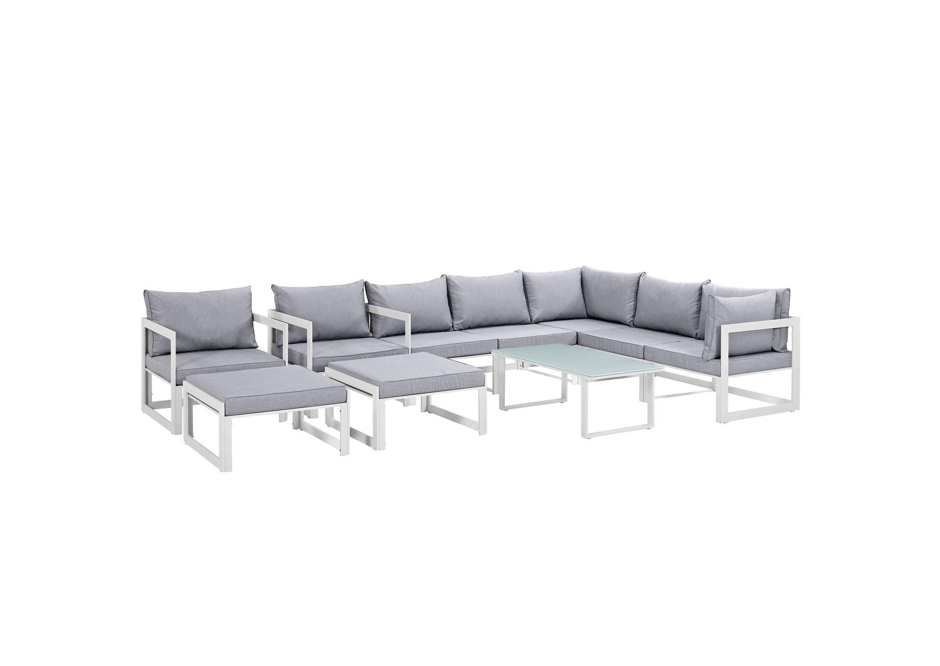 Fortuna White Gray 10 Piece Outdoor Patio Sectional Sofa Set,Modway