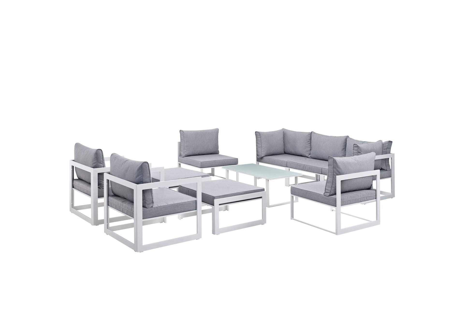 Fortuna White Gray 10 Piece Outdoor Patio Sectional Sofa Set,Modway