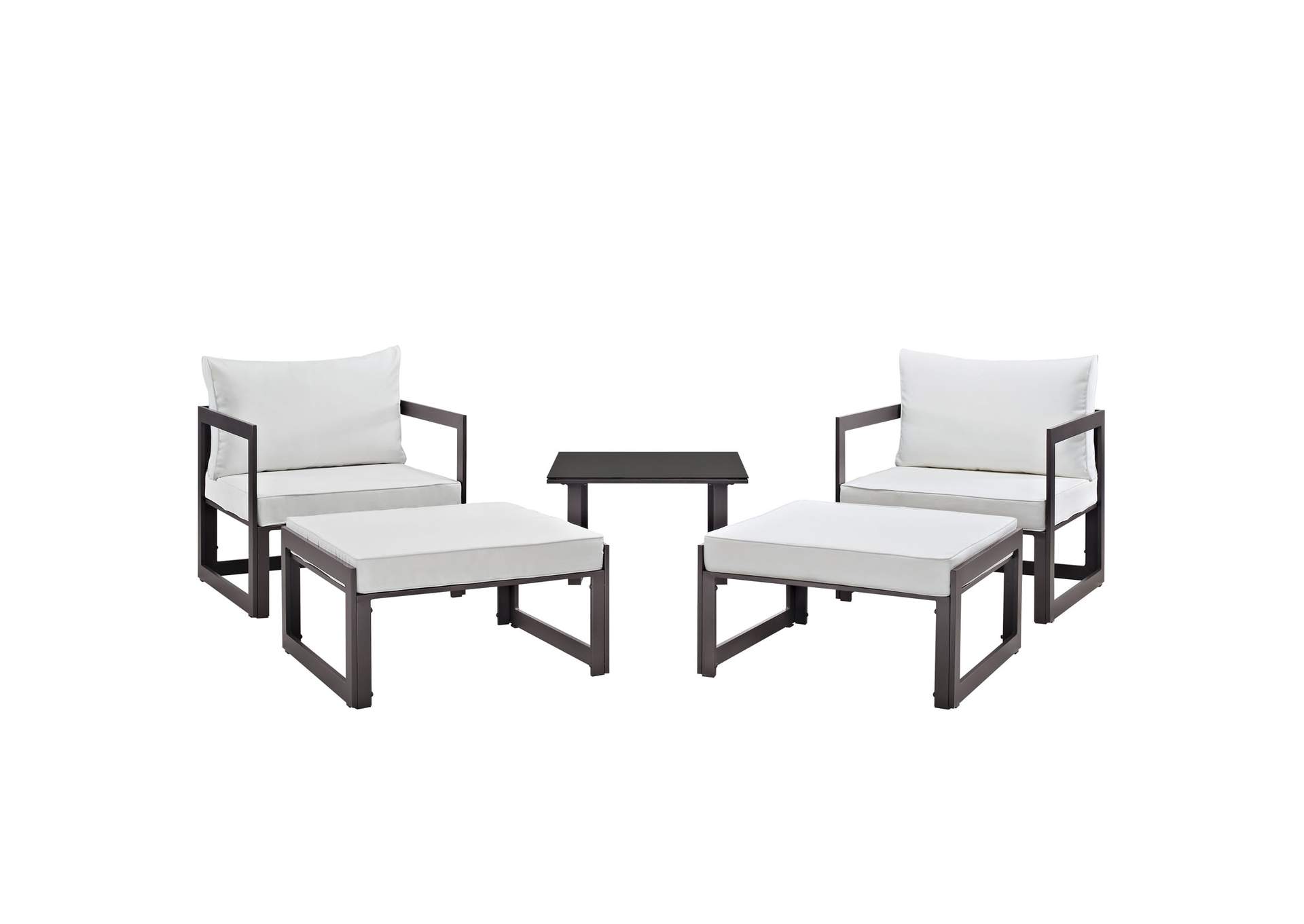 Fortuna Brown White 5 Piece Outdoor Patio Sectional Sofa Set,Modway