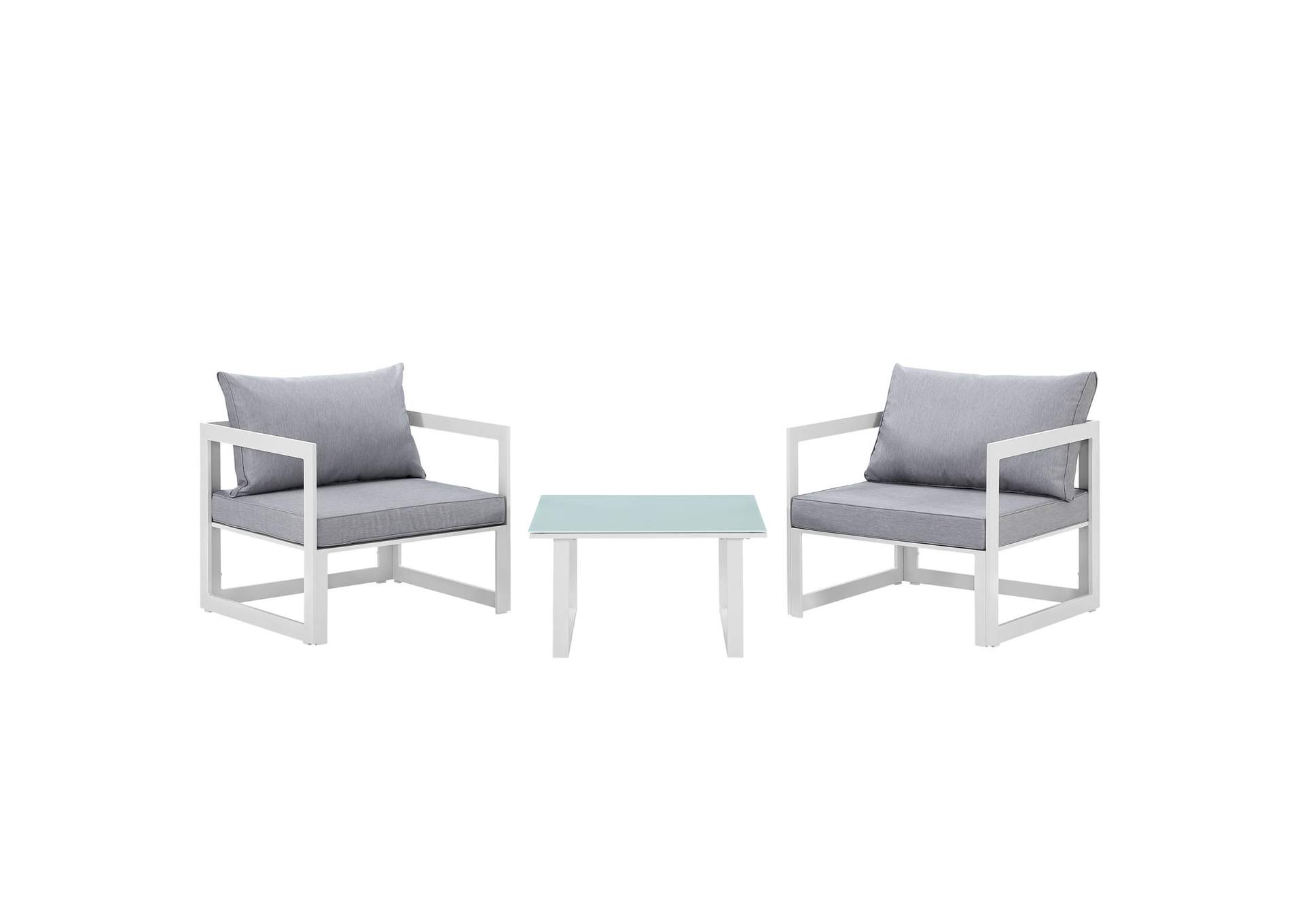 Fortuna White Gray 3 Piece Outdoor Patio Sectional Sofa Set,Modway