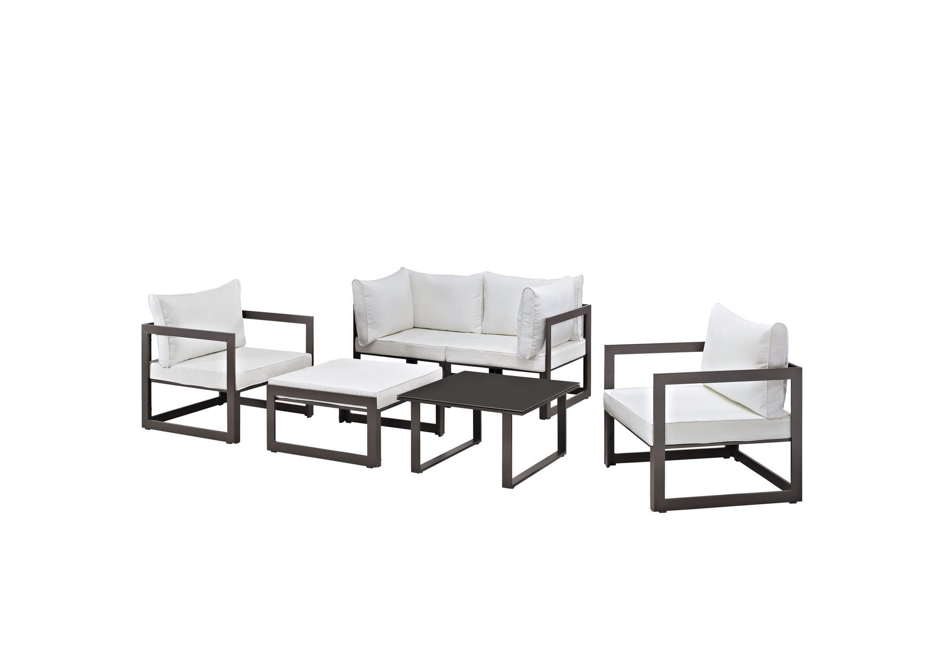 Fortuna Brown White 6 Piece Outdoor Patio Sectional Sofa Set,Modway