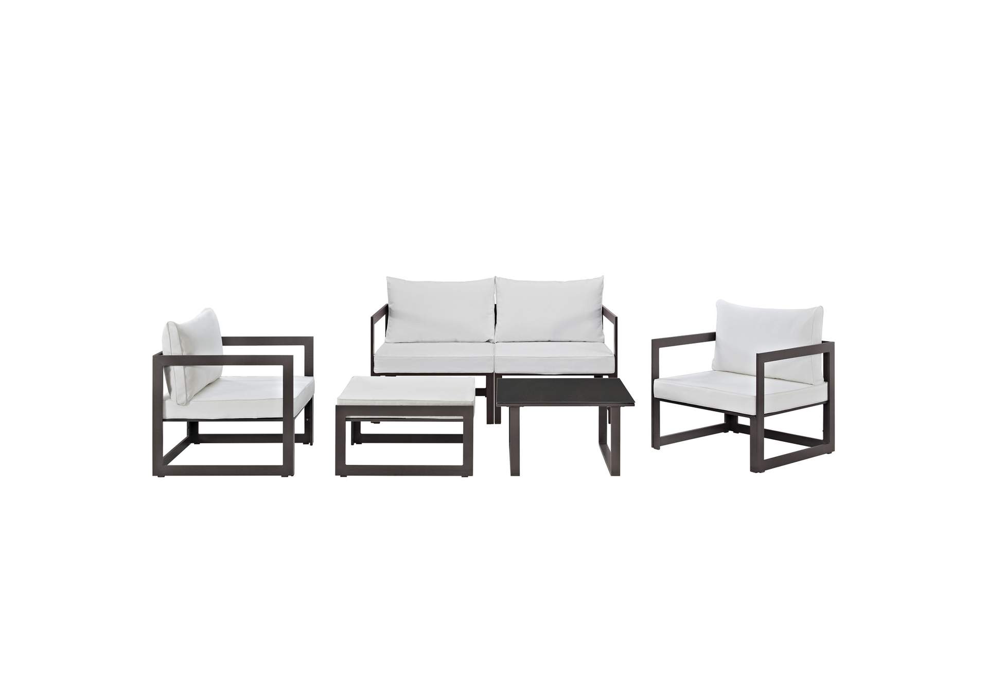 Fortuna Brown White 6 Piece Outdoor Patio Sectional Sofa Set,Modway