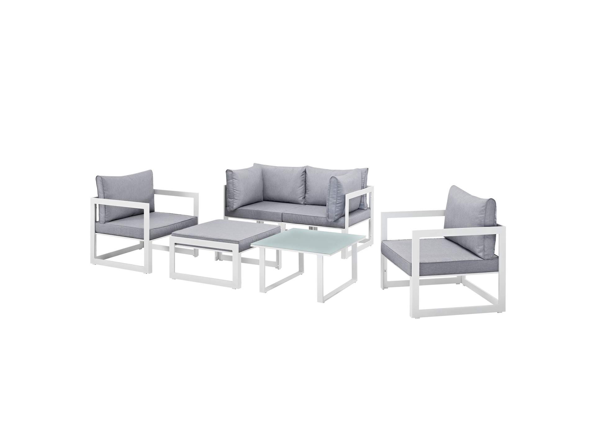 Fortuna White Gray 6 Piece Outdoor Patio Sectional Sofa Set,Modway