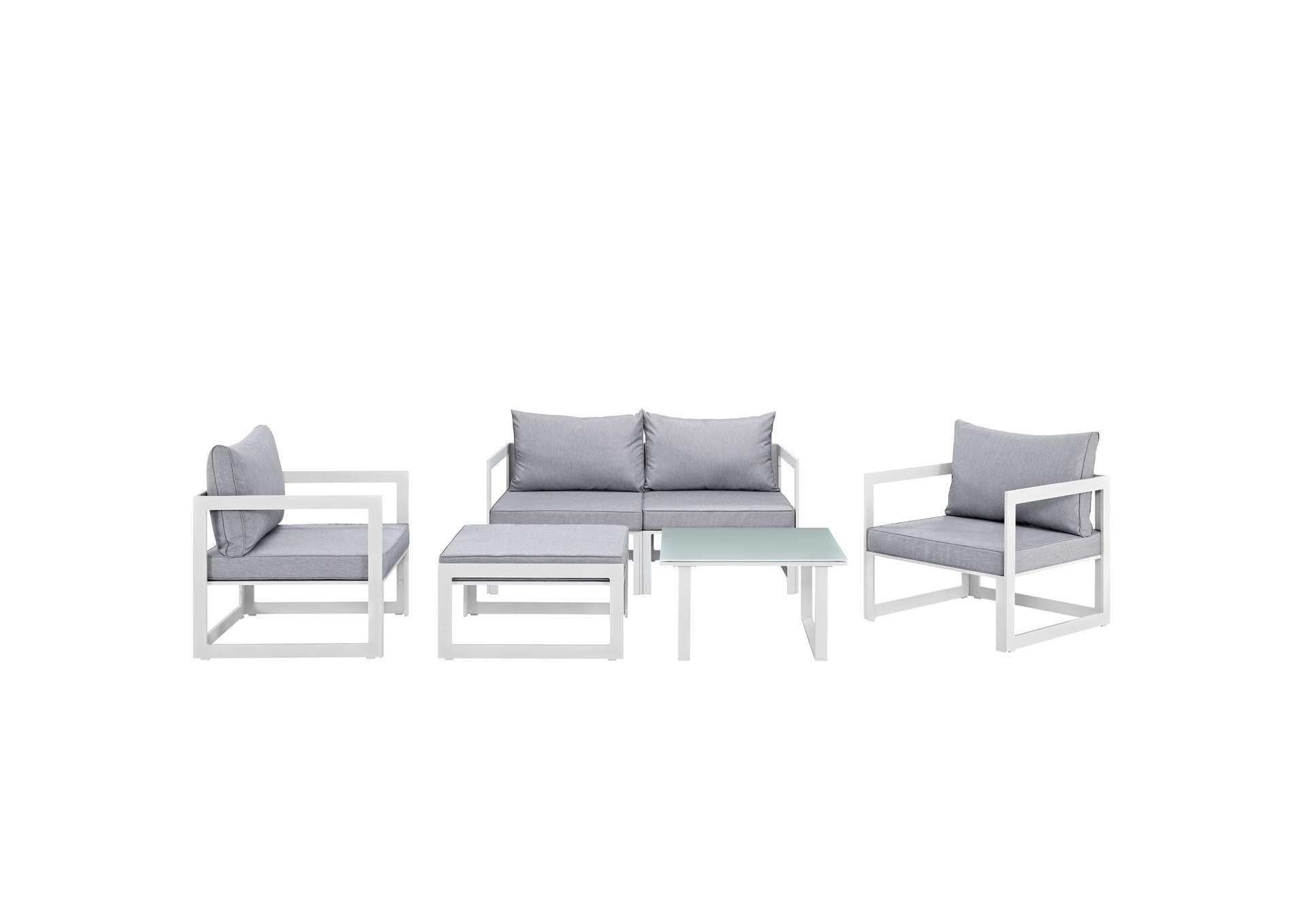 Fortuna White Gray 6 Piece Outdoor Patio Sectional Sofa Set,Modway