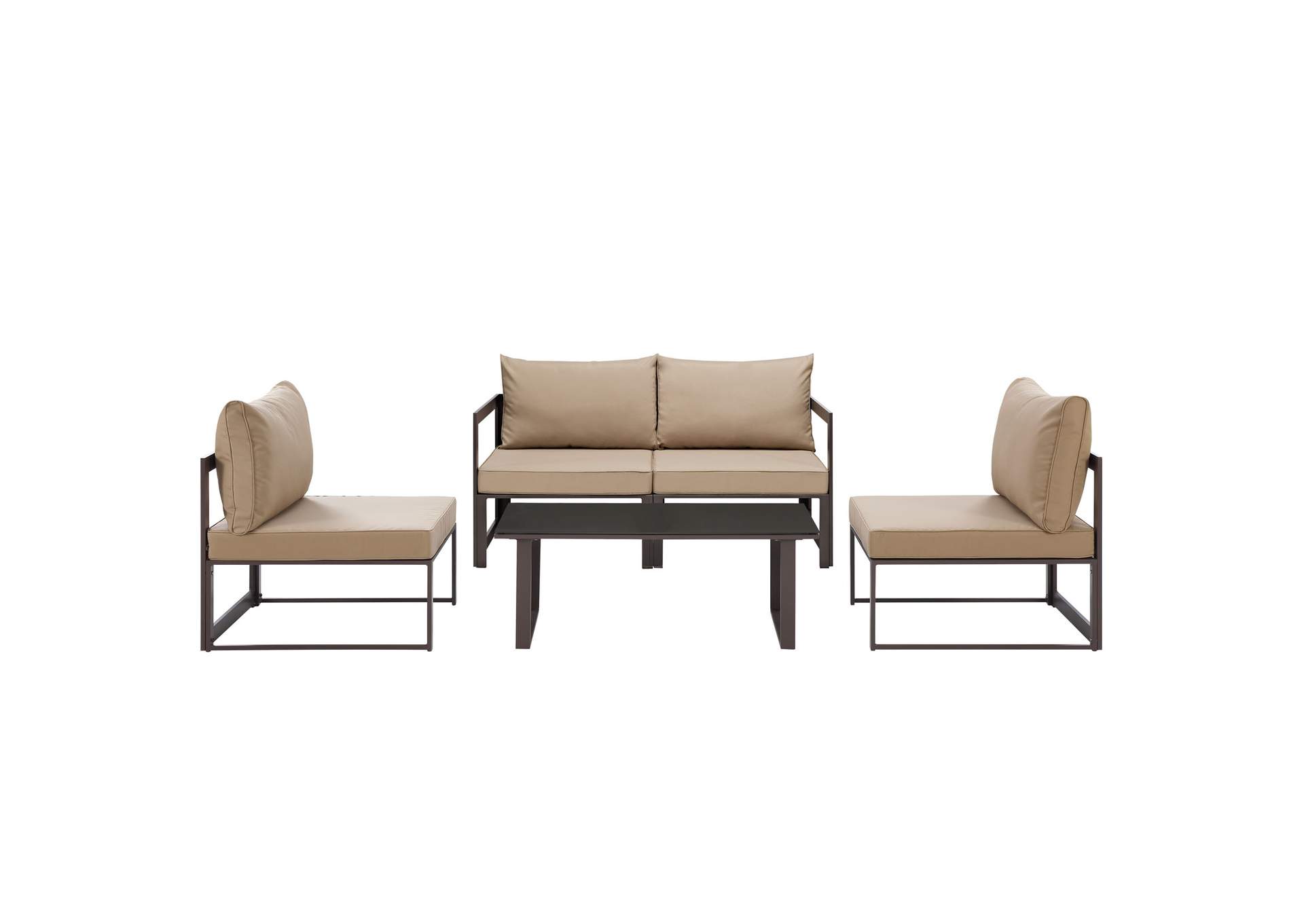 Fortuna Brown Mocha 5 Piece Outdoor Patio Sectional Sofa Set,Modway