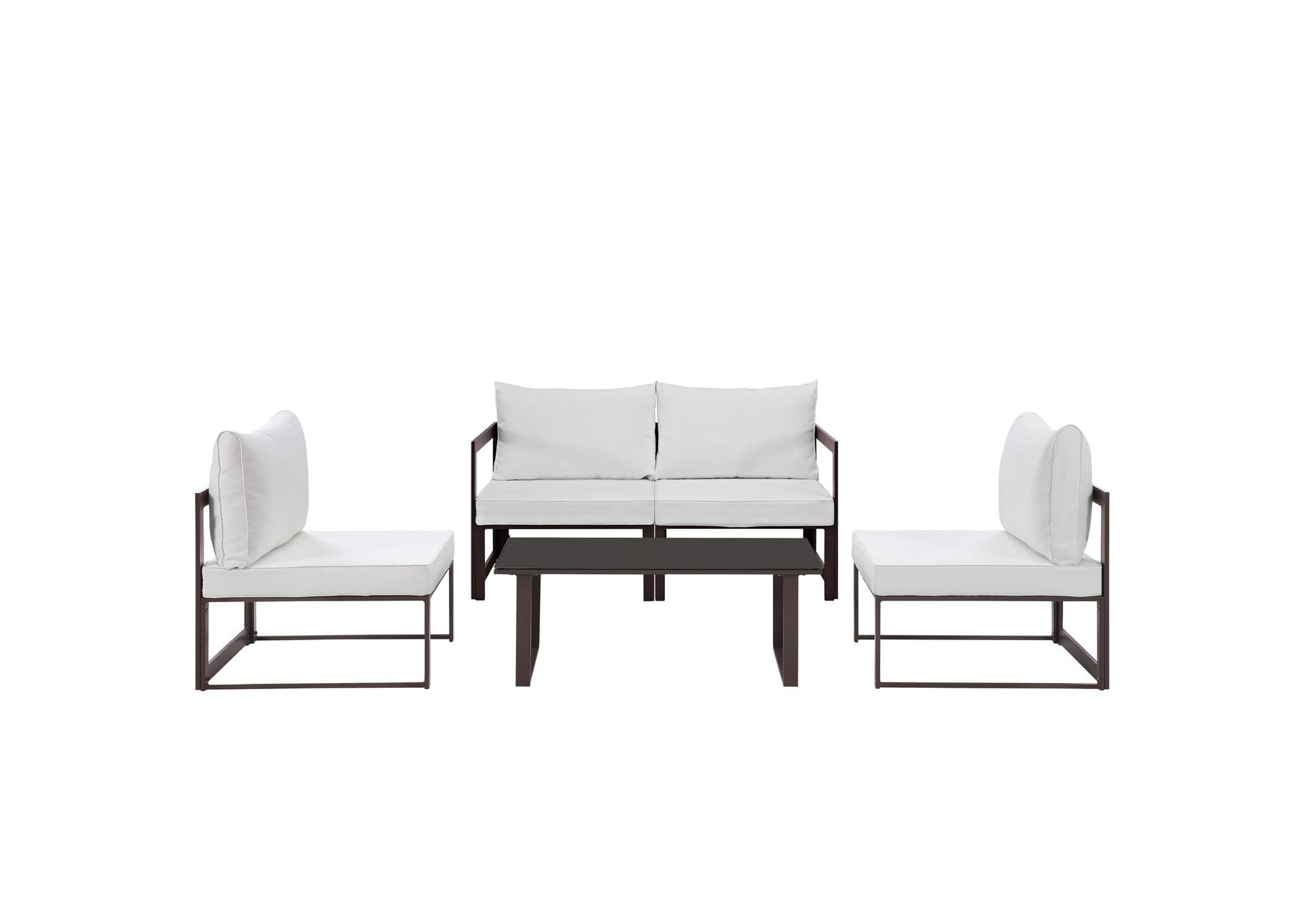 Fortuna Brown White 5 Piece Outdoor Patio Sectional Sofa Set,Modway